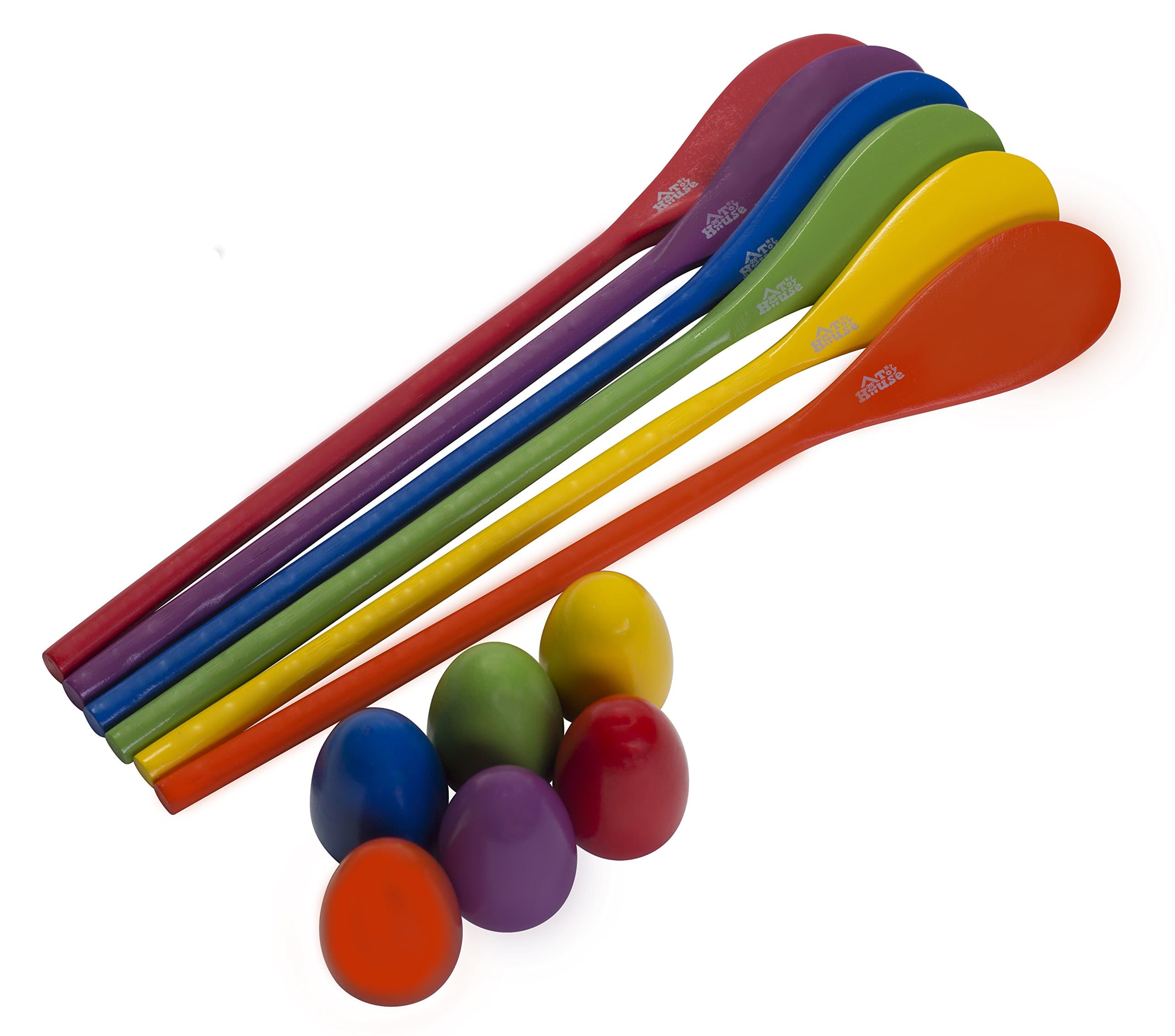 Egg and Spoon Race Game - 6 Eggs 2" & 6 Spoons 12" Made of the Finest Wood - Fun Game for Parties, Birthdays etc. - Durable, Lightweight | Six Assorted Colors