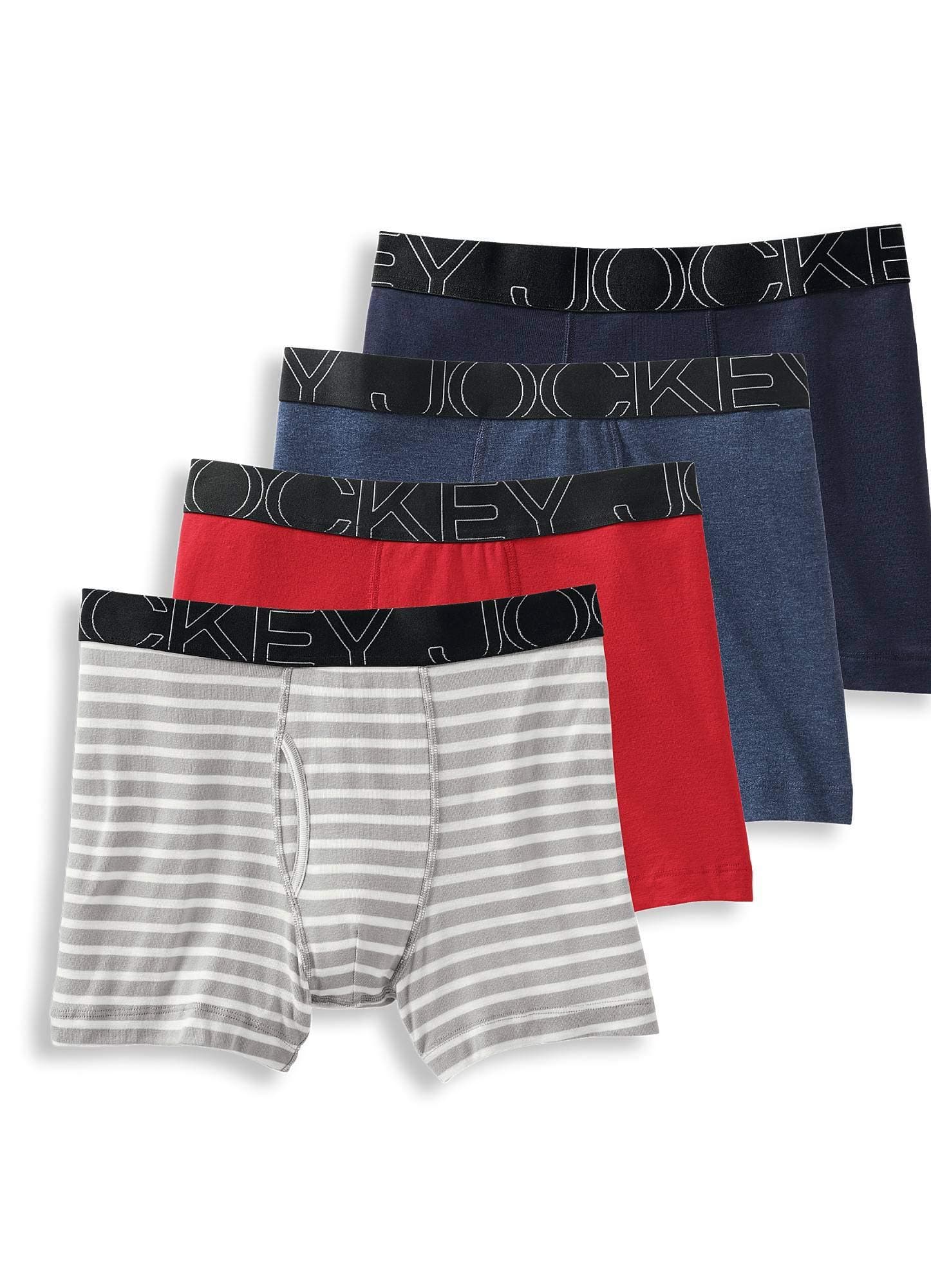 Men's Underwear ActiveBlend Boxer Brief - 4 Pack, Grey Stripe/Rough Blue/Racing Red/Navy Heather, m