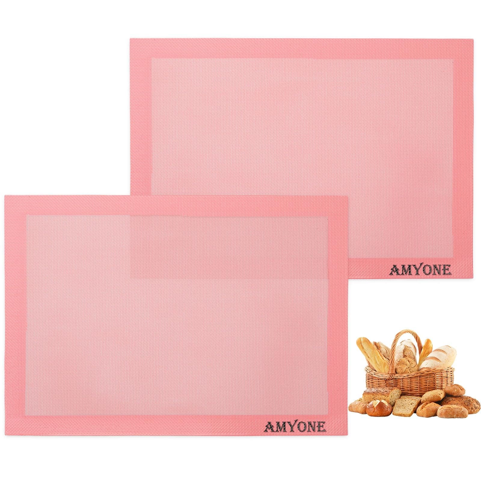 Perforated Baking Mats, 2 PCS Pink Eclair Silicone Mat for Half Sheet, Non-Stick Reusable Oven Liners for Making Bread/Pizza/Pastry/Cookie 11 5/8" x 16 1/2", Sakura Pink