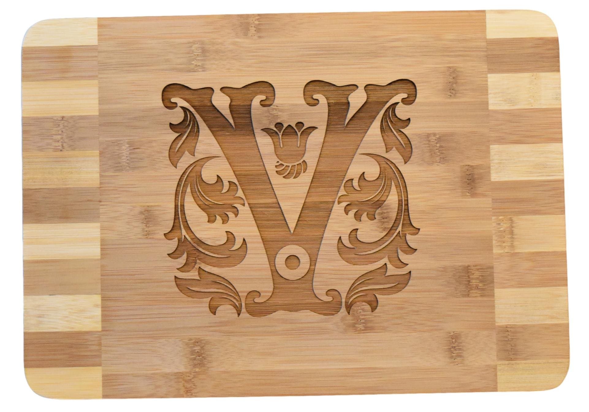 Personalized/Custom Engraved Monogram Bamboo Wood Cutting Board - 13.5"x9.5"x0.66" (V)