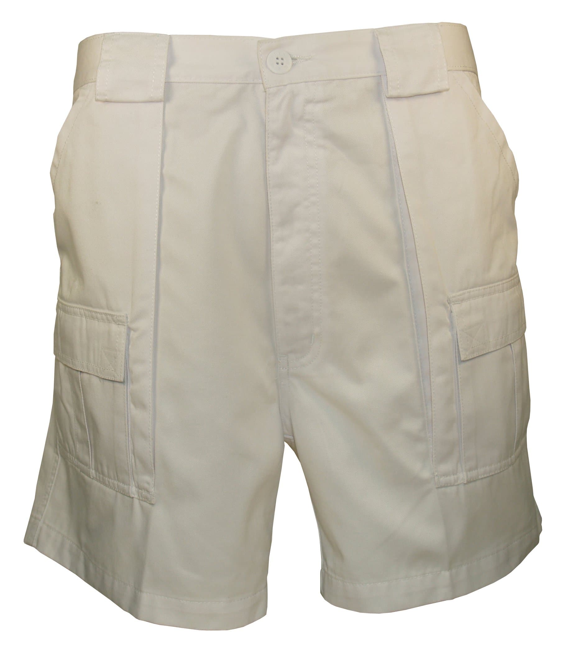 Cargo Short Shorts - Weekender Trader Casual Work Utility Polyester Cotton Twill Weave Shorts in White - 42