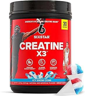 Six Star Creatine Monohydrate Powder, X3 (ICY Snow Cone) - Flavored Creatine HCl Powder Monohydrate Supplement for Muscle Building & Performance - Post Workout Supplement for Men & Women - 30 Servings