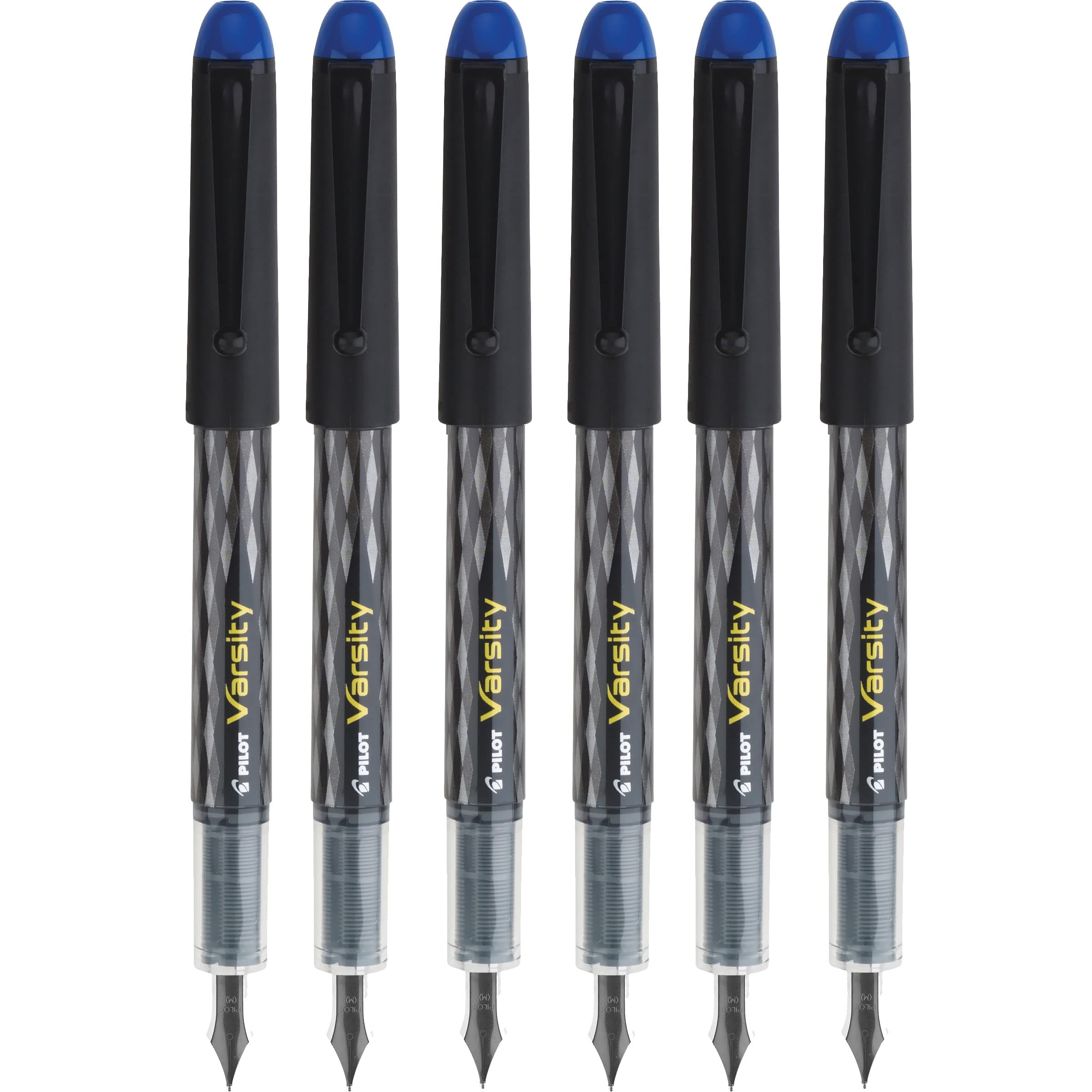 Varsity Disposable Fountain Pens, Blue Ink, Medium Point, Pack of 6