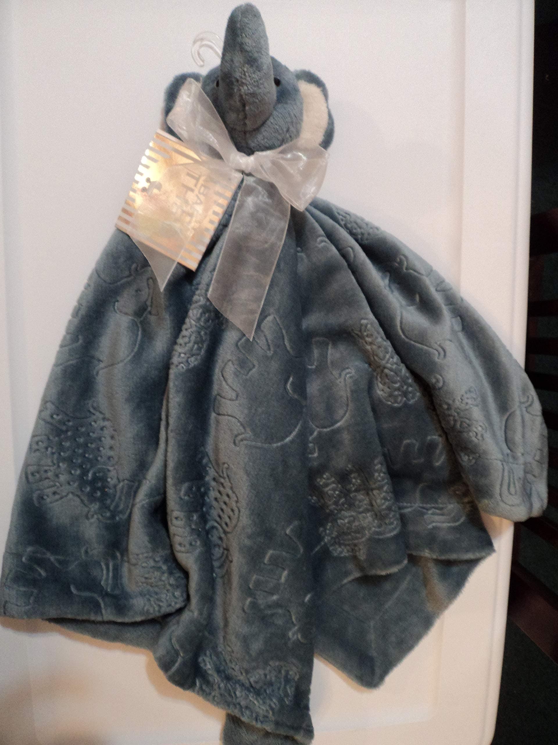 Thro Beth Bazaar Elephant Embossed with Elephant Stuffed Nunu Throw Blanket, 30" x 30" by Thro (Smoke Blue)