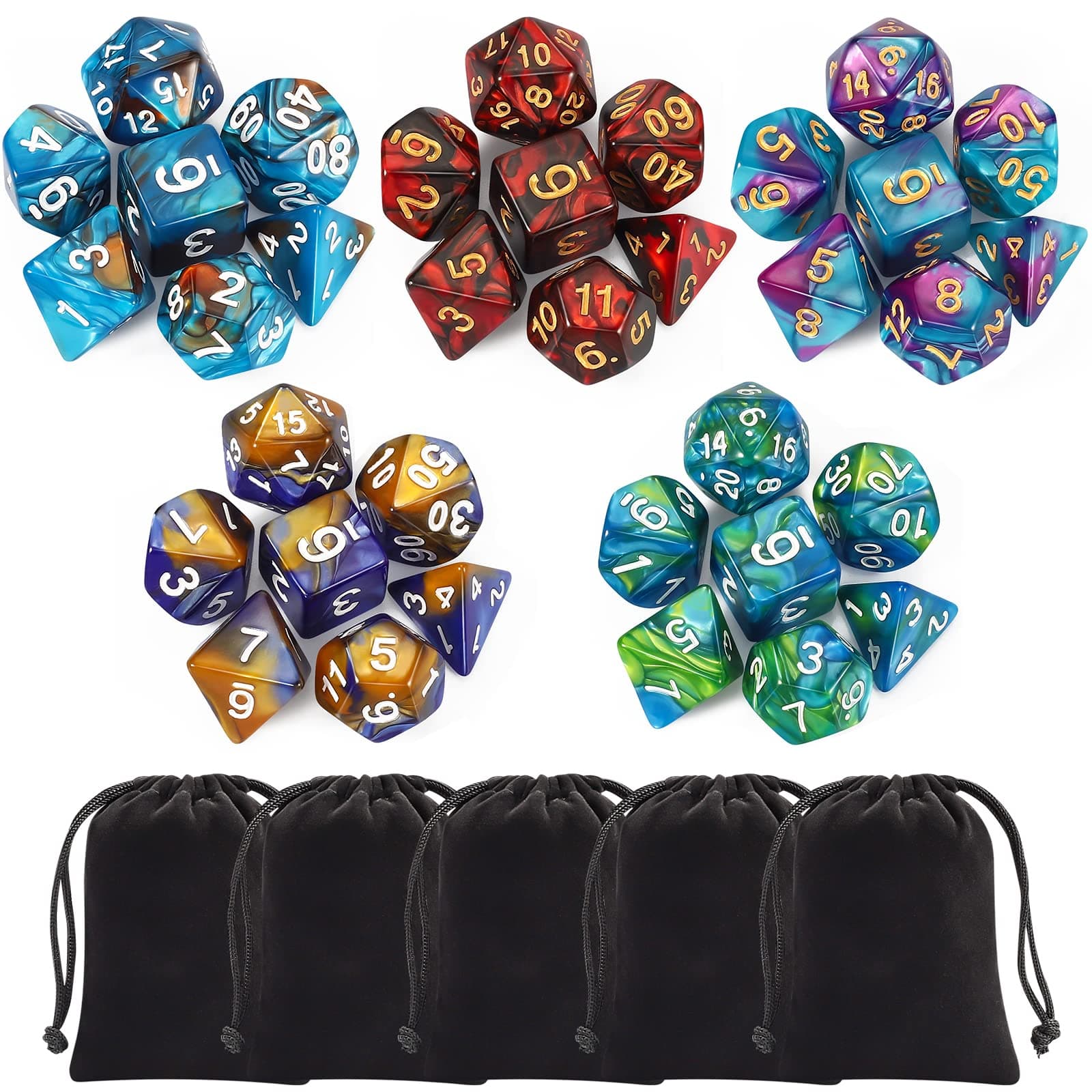 35 Pieces Polyhedral Dice - Double-Colours Polyhedral Game Dice