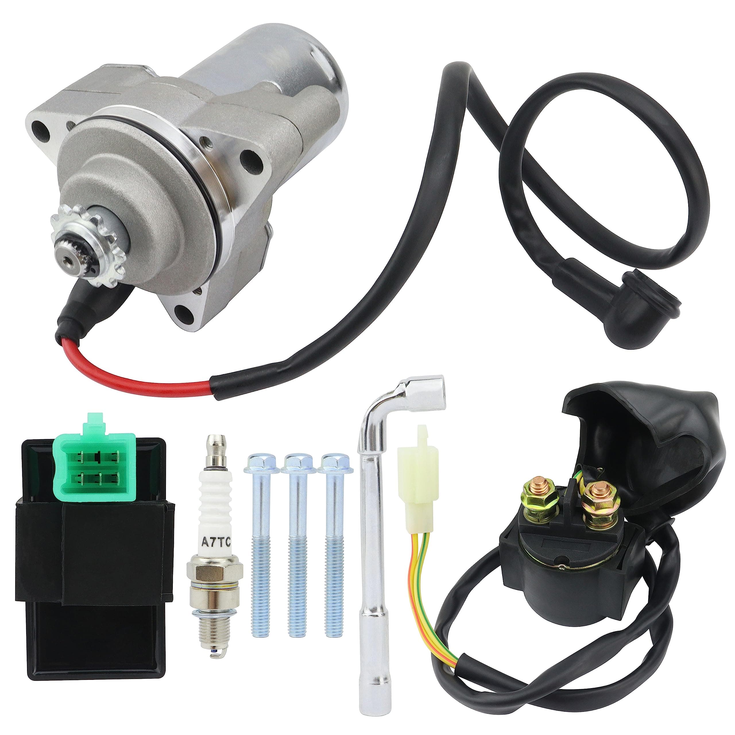 3 Bolt Starter & Relay & CDI & Spark Plug for 125cc 110cc 100cc 90cc 70cc 50cc Chinese ATV Dirt Bike Go Kart Quad 4 Wheelers, for TaoTao Coolster Jonway SunL Roketa SSR Most Chinese Brands