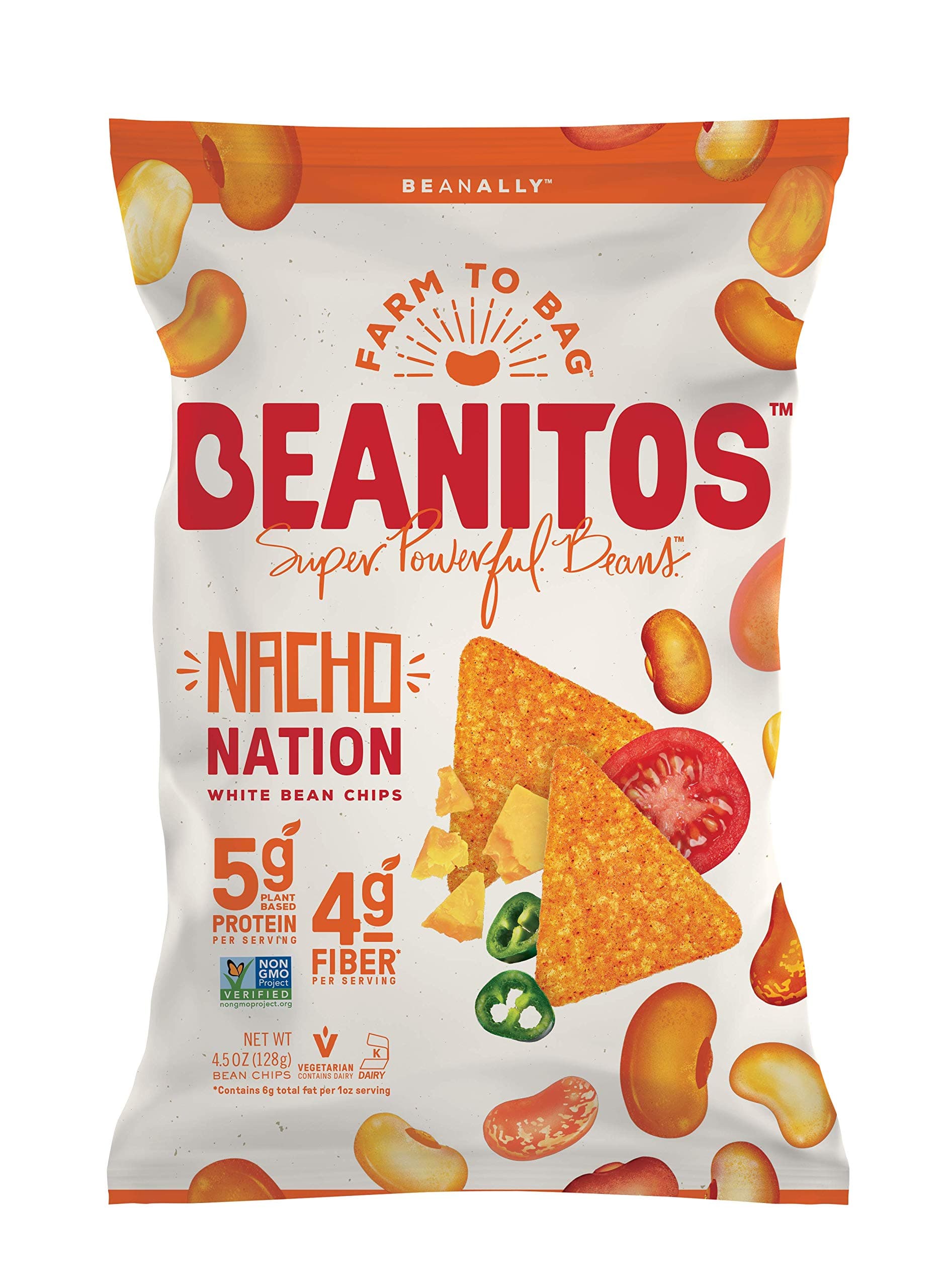 White Bean Chips - Nacho Nation - 6 oz Bag - White Bean Tortilla Chips - Vegetarian Snack with Good Source of Plant Protein and Fiber