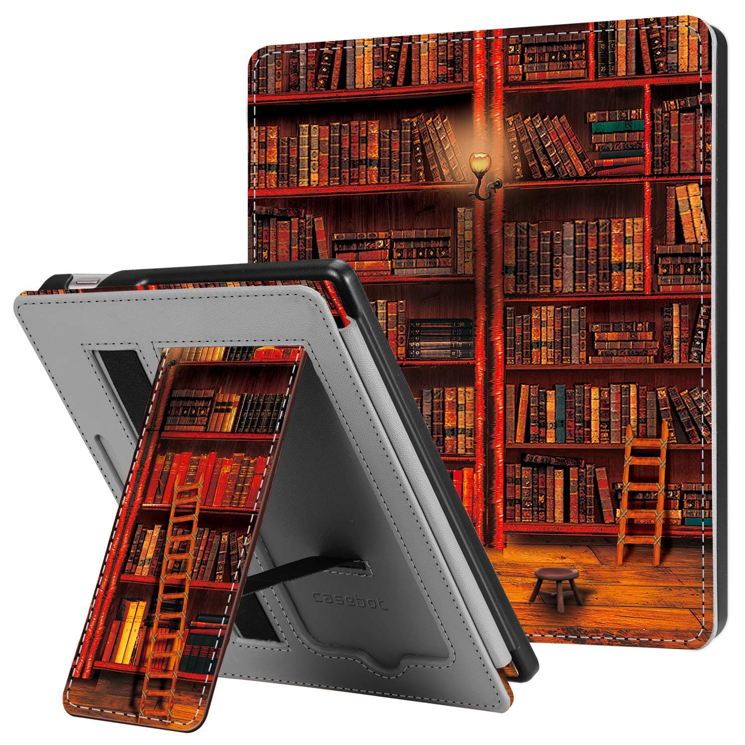 Stand Case for Kindle Oasis (10th/9th Generation, 2019/2017 Release) - Premium PU Leather Sleeve Cover with Card Slot and Hand Strap, Library