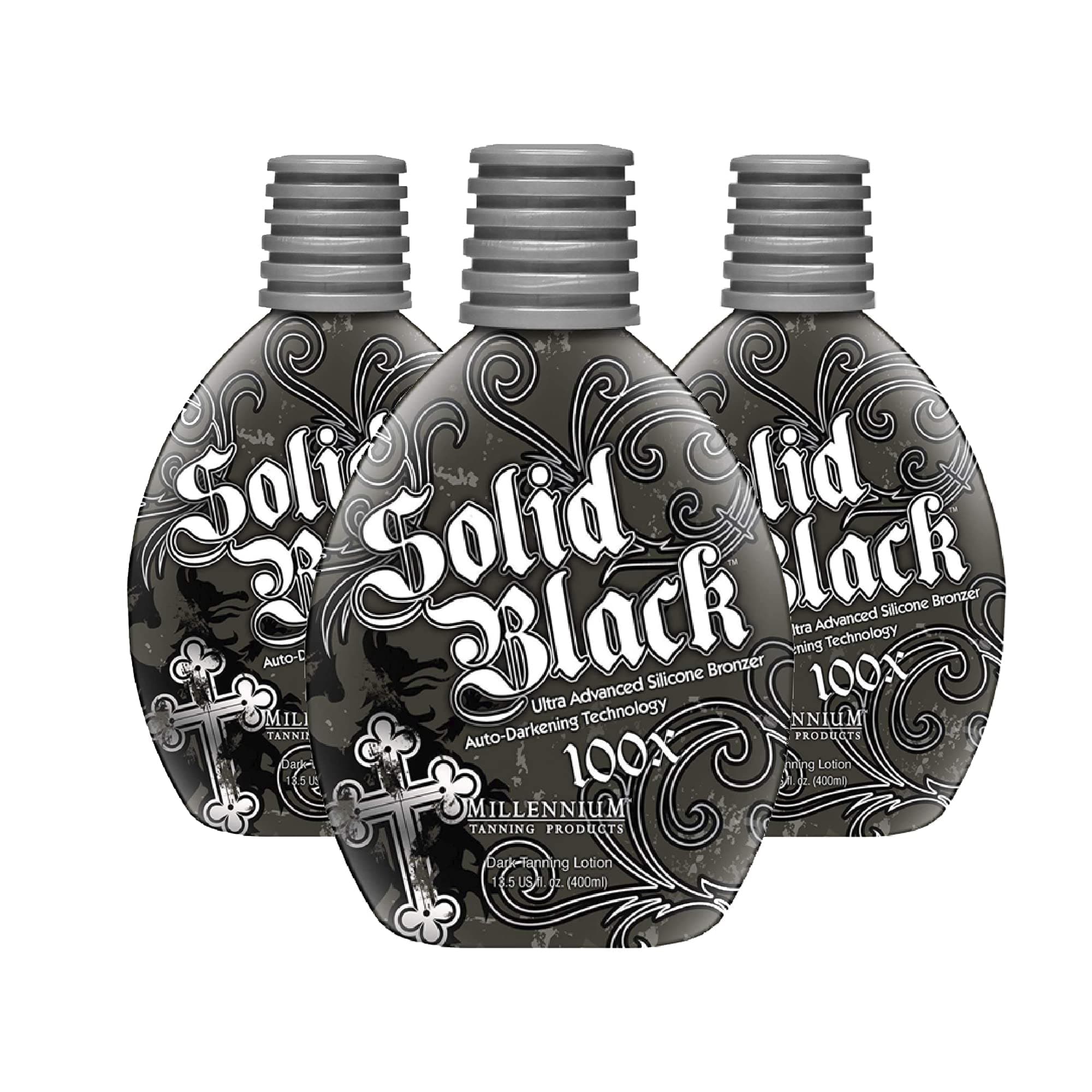Solid Black 100X Indoor Tanning Lotion for Tanning Beds,13.5 Fluid Ounces, 3-pack