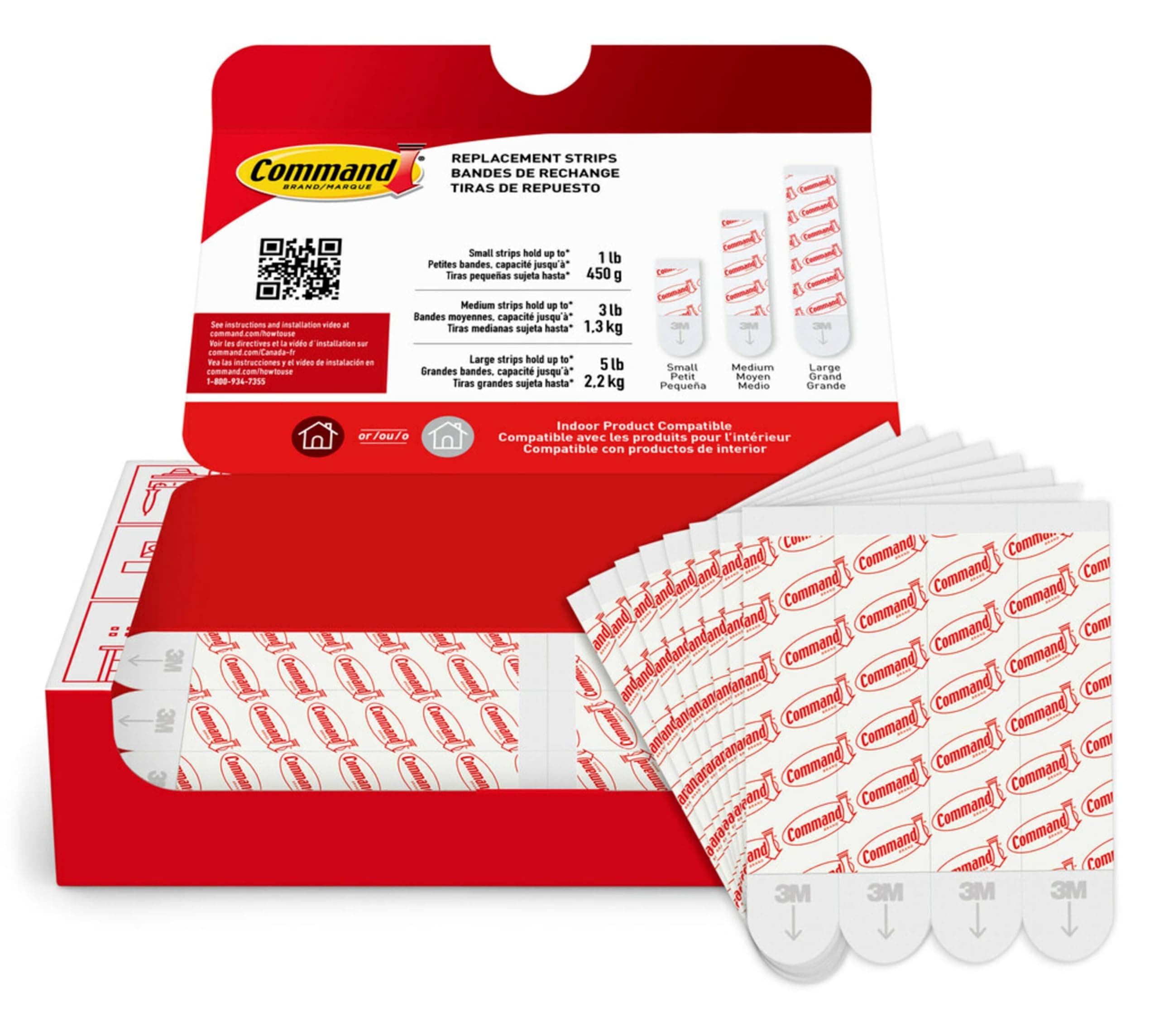 Command White Large Refill Adhesive Strips, 20 Count, Holds Up to 5 Pounds, Damage Free Hanging, No Tools Required