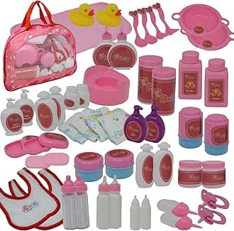 THE NEW YORK DOLL COLLECTION 50 Piece Baby Doll Feeding Accessory Set - Doll Diapers, Care & Accessories in Zippered Carrying Case