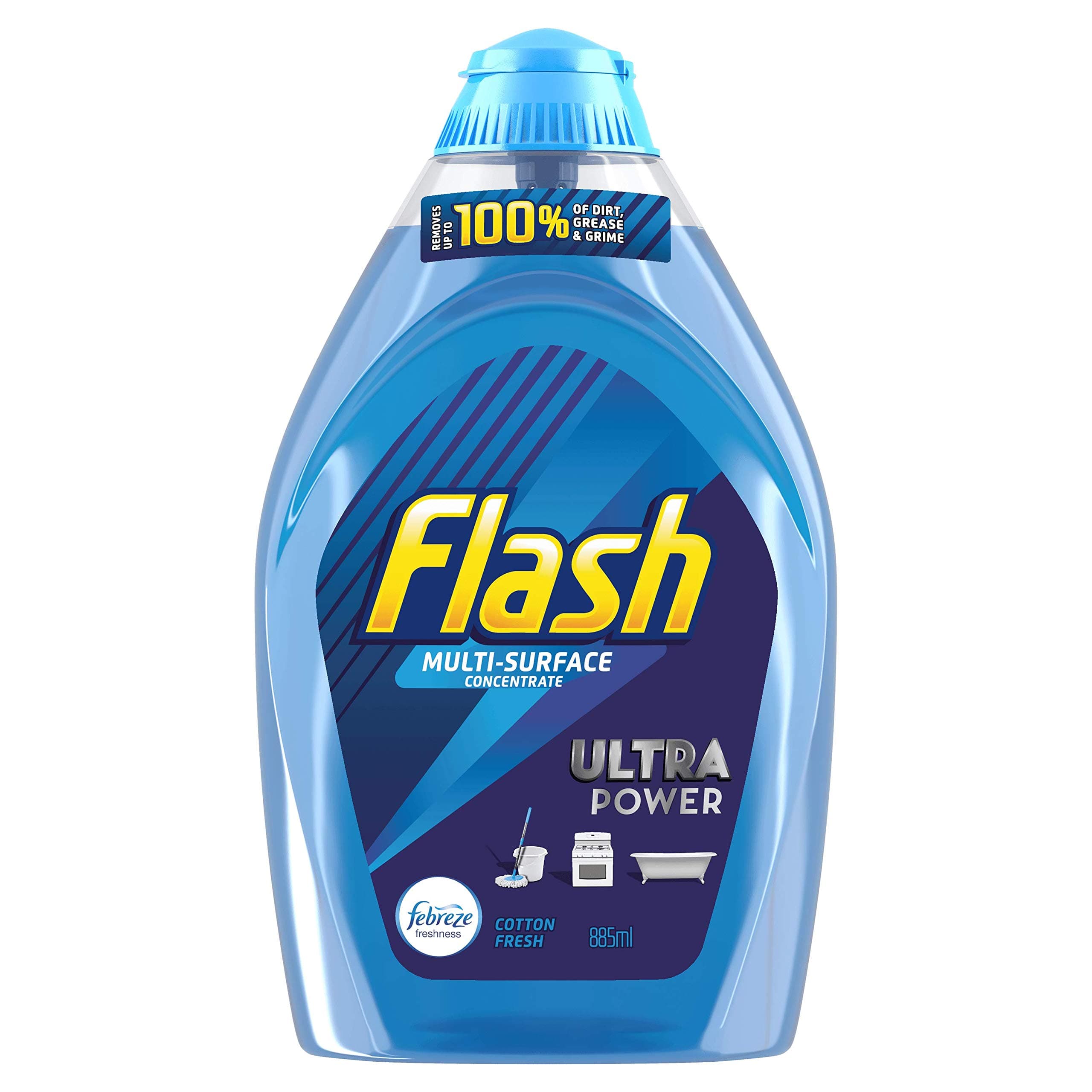 Flash Ultra Power Liquid Gel Multi Surface Cleaner with Cotton Fresh Scent Removes Up to 100 Percent of Dirt, Grease and Grime, 885 ml