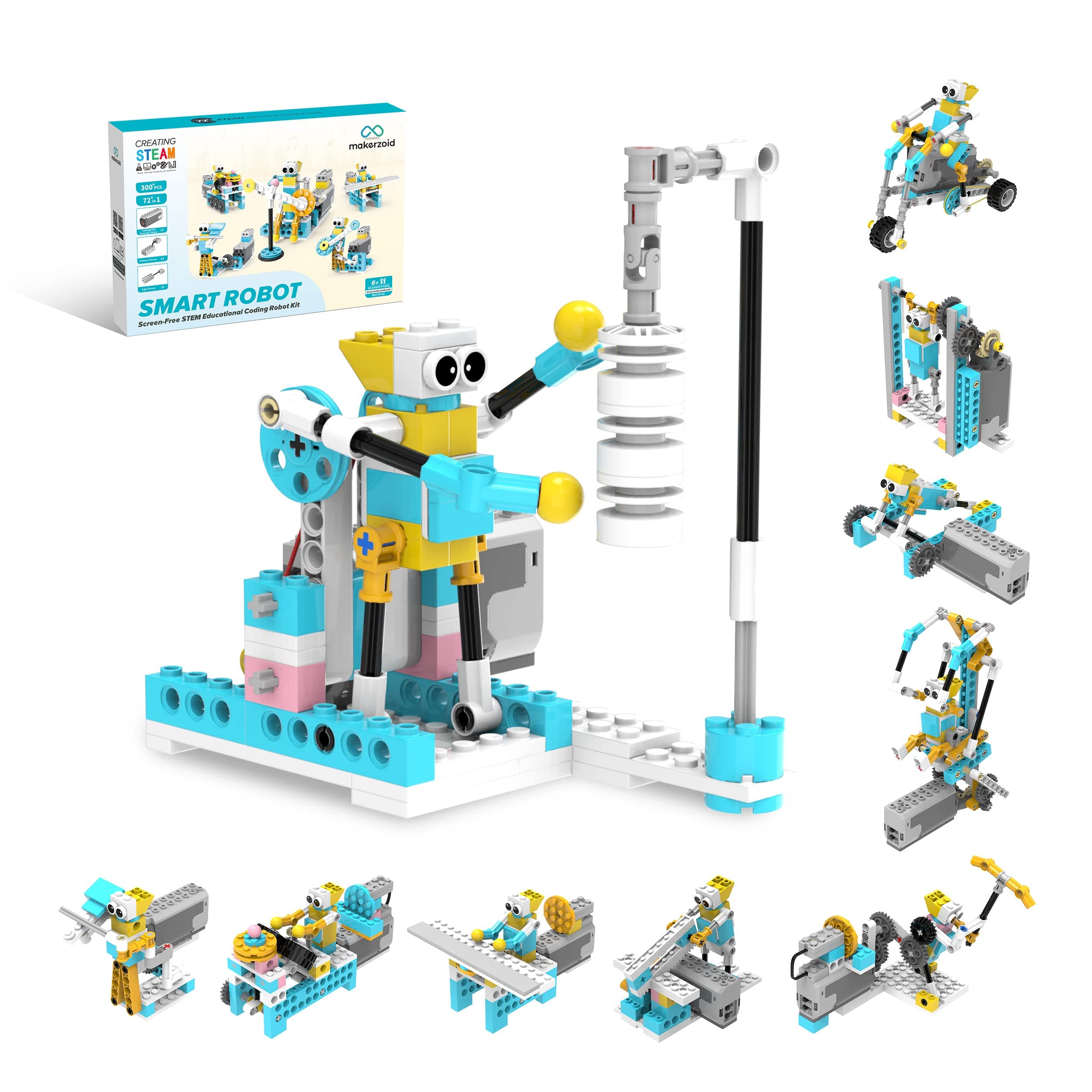 Makerzoid Smart Robot,72-in-1 STEM Educational Toy, Electronic Building Robot Toy, Robotics Kit, Learning Kit, Logical Training Kit, DIY Robot Building Kit for Kids, Boys and Girls Ages 6+