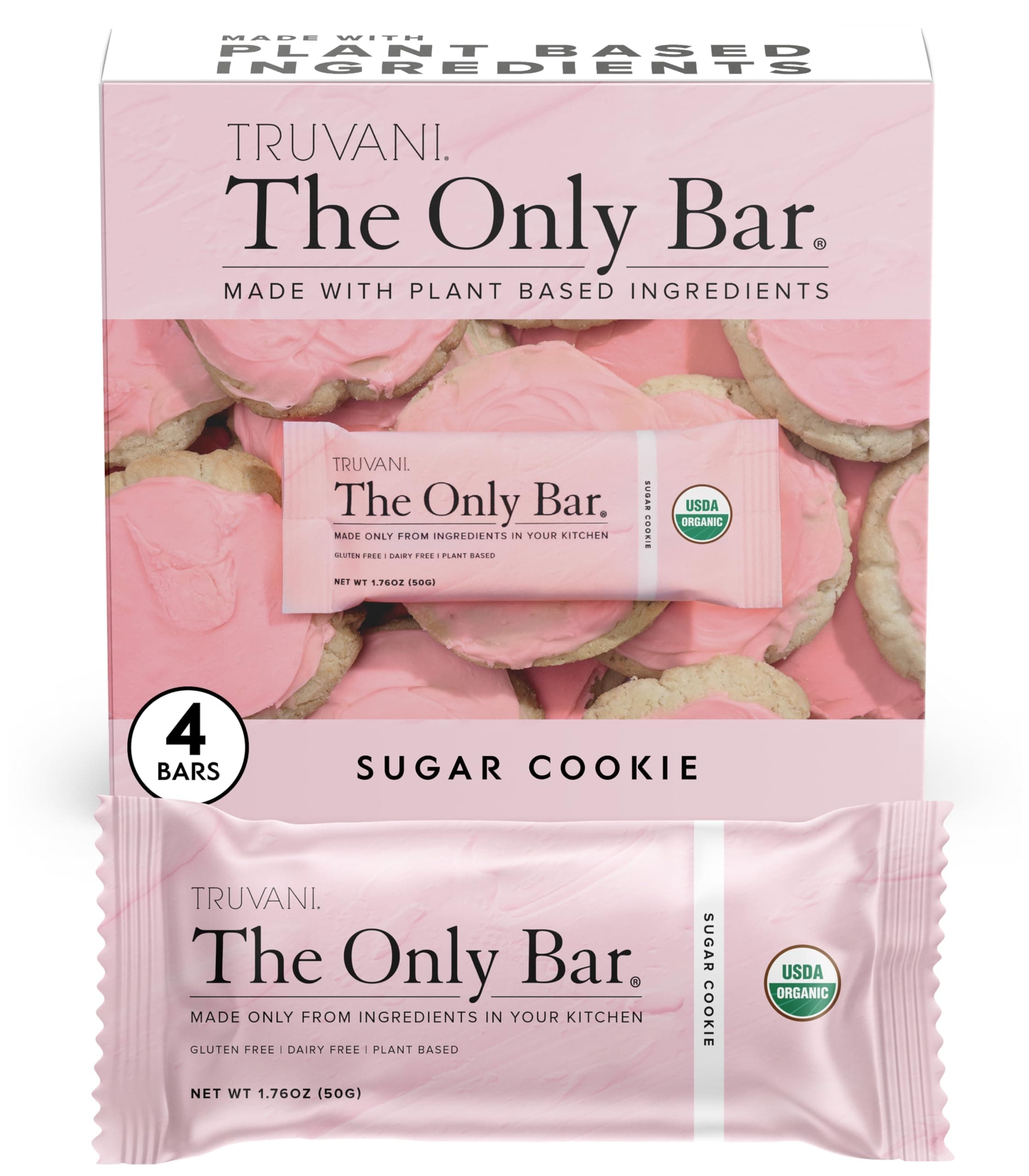 Plant Based Snack Bars | Sugar Cookie 4 Pack | 6g Protein | USDA Organic and Vegan | The Only Bar | Dairy, Soy, and Gluten Free | Individually Wrapped