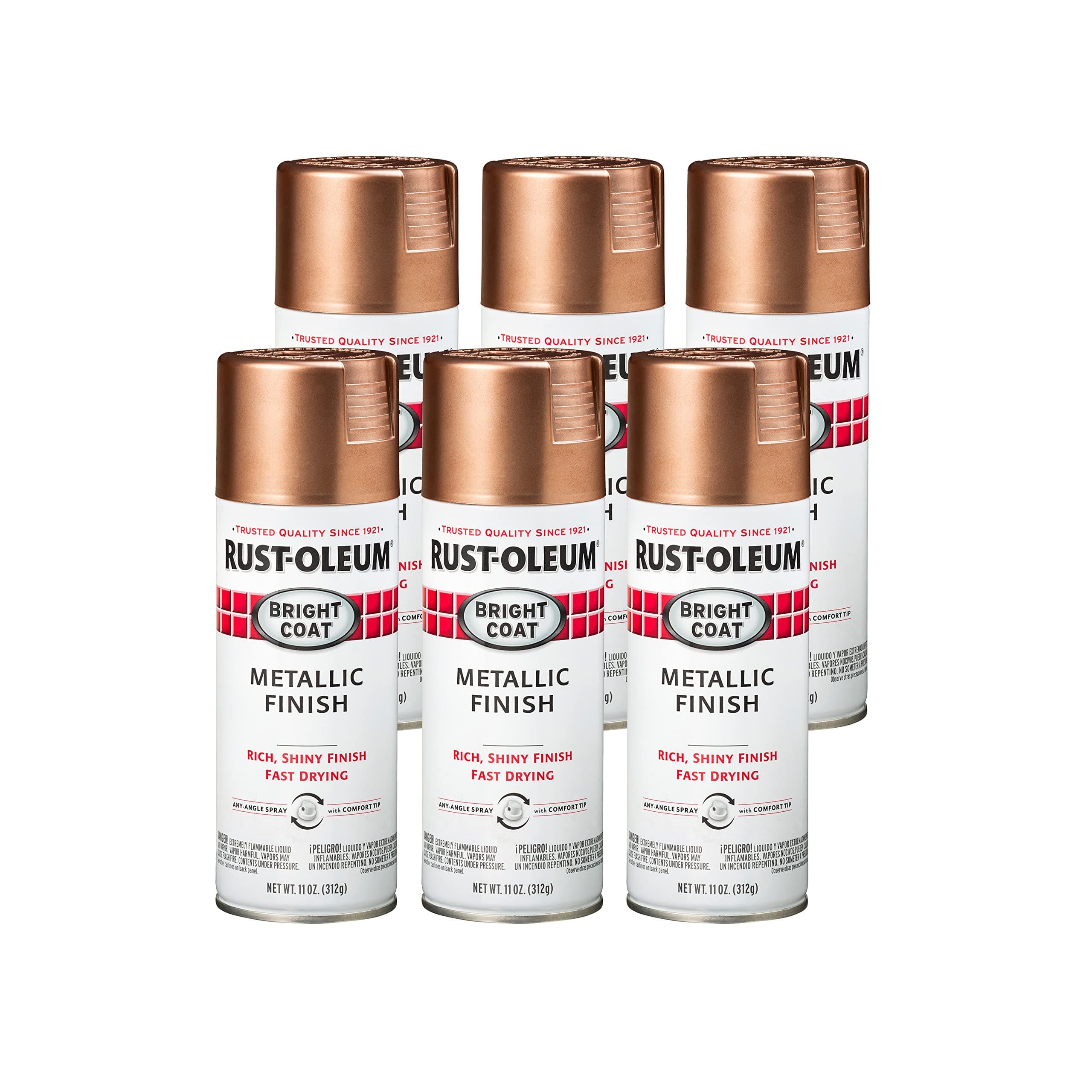 Rust-Oleum 344733-6PK Stops Rust Bright Coat Metallic Spray Paint, 11 Oz, Rose Gold, (Pack of 6)