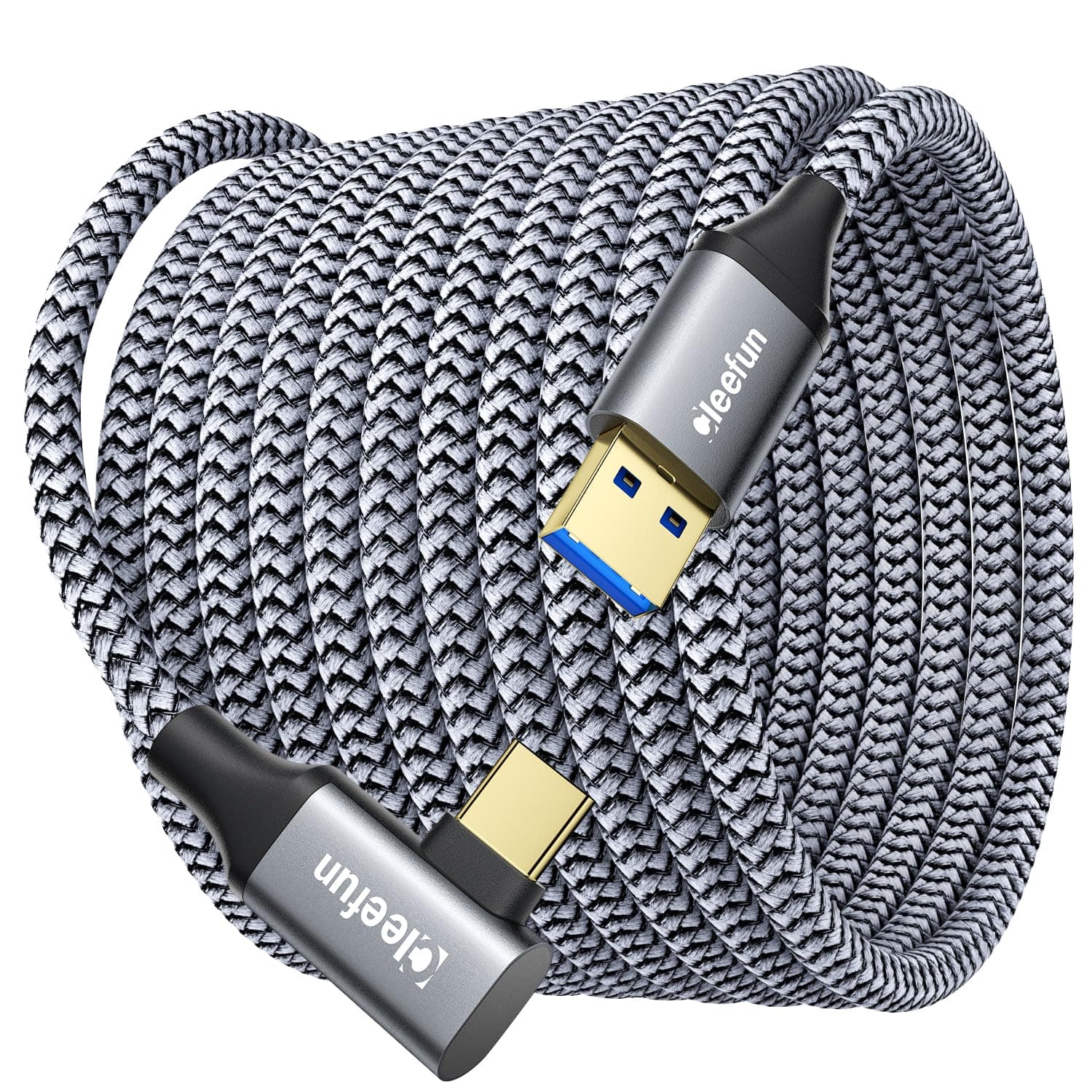 CLEEFUN Link Cable 5m Type A to C for Meta Quests3/2/1/Pico 4 Pro Accessories, Braided Long Right Angle High-Speed USB 3.0 (5Gbps) Data-Cable for VR Headset Gaming PC/SteamVR