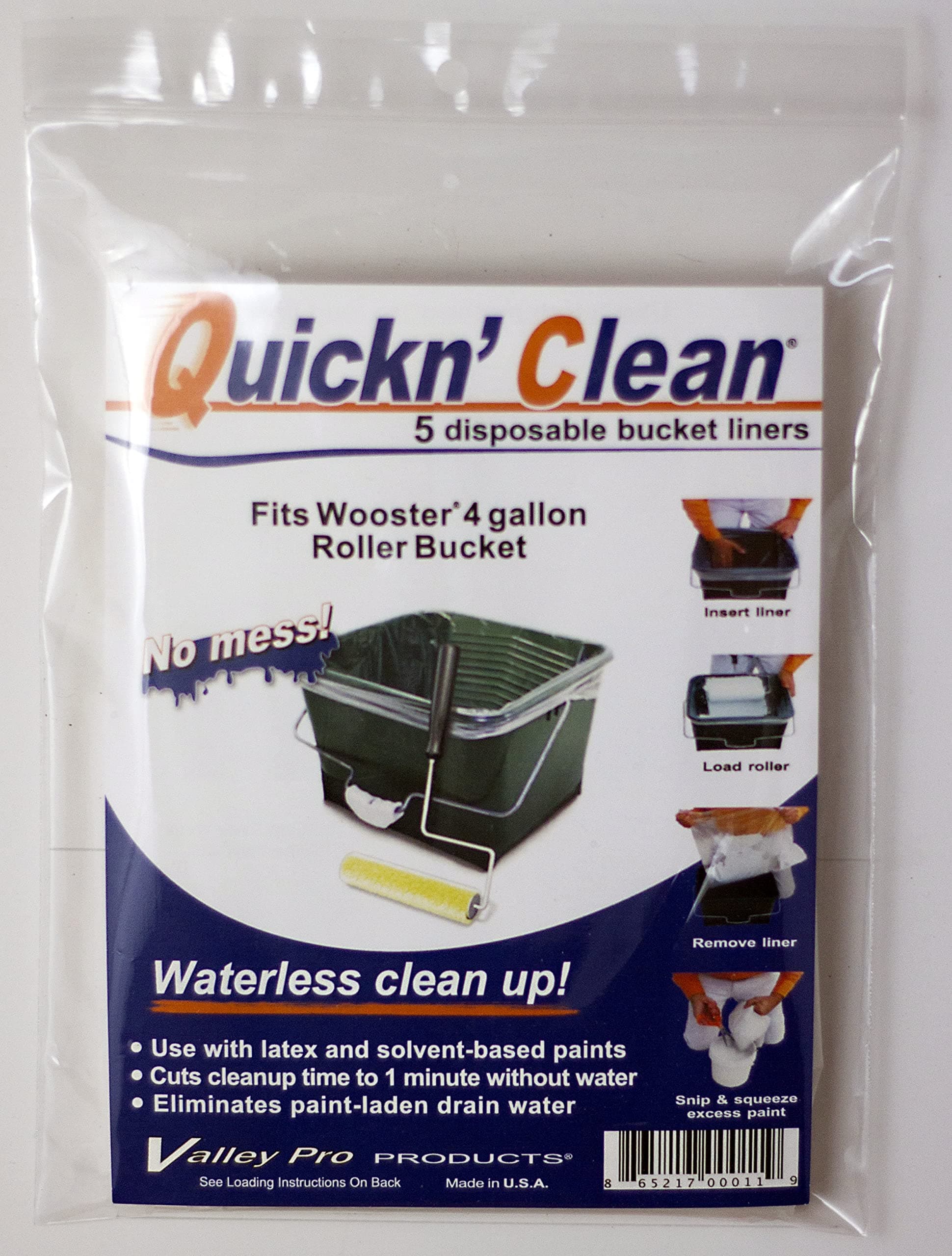 Quickn’Clean® Disposable Paint Bucket Liner 5-Pack. Custom fits Wooster® 4-Gallon Paint Bucket.