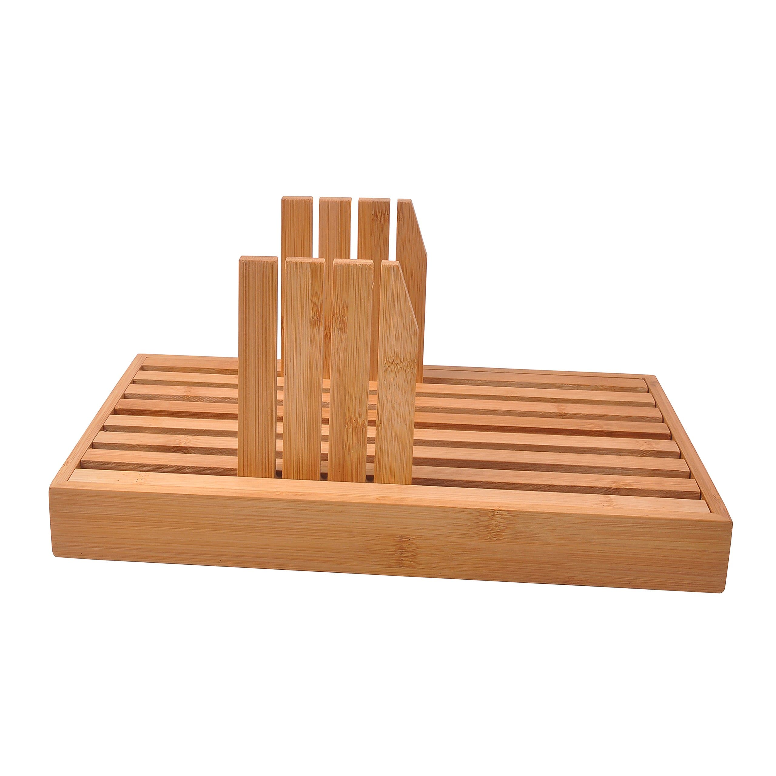 Bamboo Bread Board With Crumb Catcher and Cutting Guide. Made With All Natural Bamboo. Perfect For Homemade Bread.