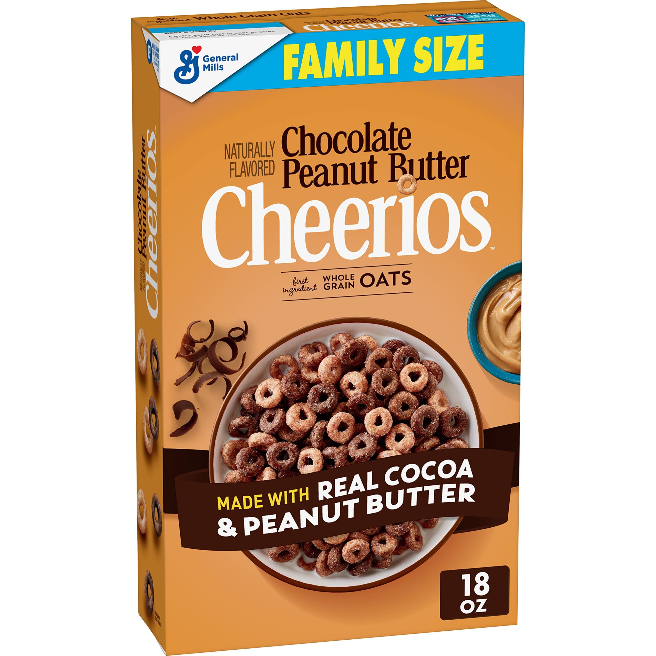 Cheerios Chocolate Peanut Butter Cheerios Cereal, Breakfast Cereal With Whole Grain Oats, 18 OZ Family Size