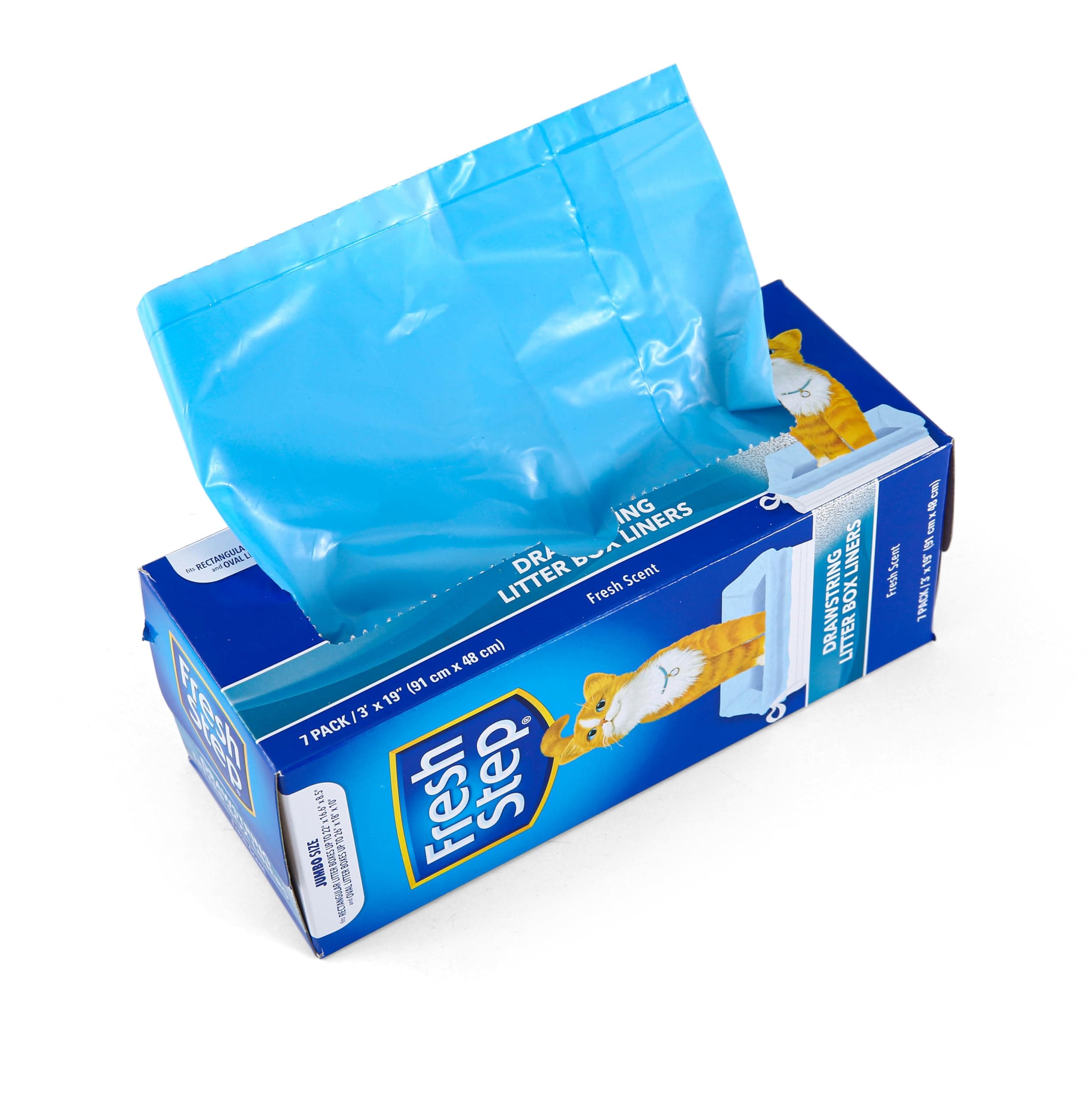 Fresh Step Jumbo Drawstring Cat Litter Box Liners, Scented Heavy Duty Kitty Litter Bags for X-Large Oval or Rectangle Pans, Helps Contain Mess for Easy Lift Out Cleanup, 36 x 19 in, 7 Count