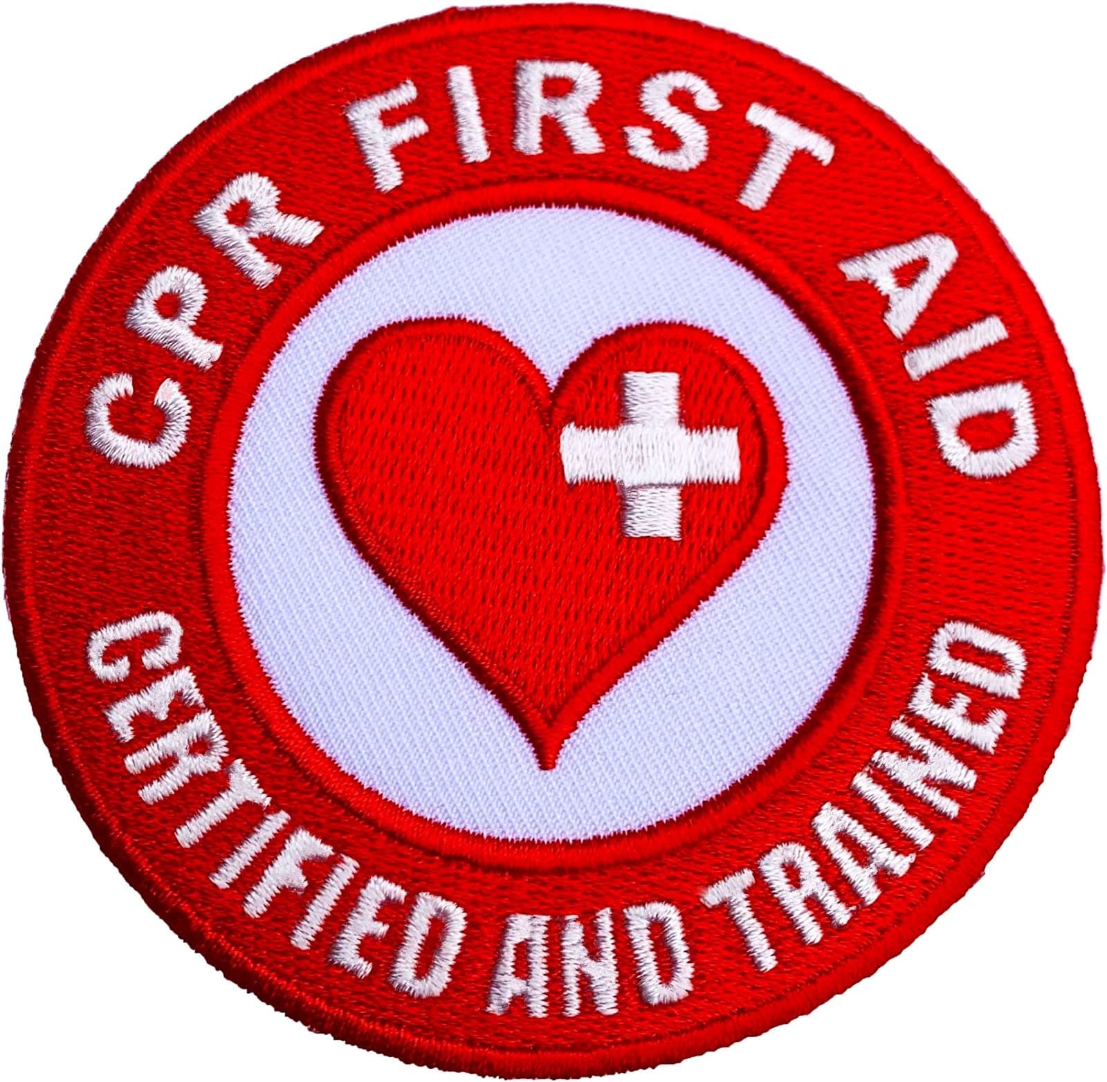 CPR First Aid Certified and Trained Patch (3 Inch) Embroidered Iron/Sew on Badge Applique