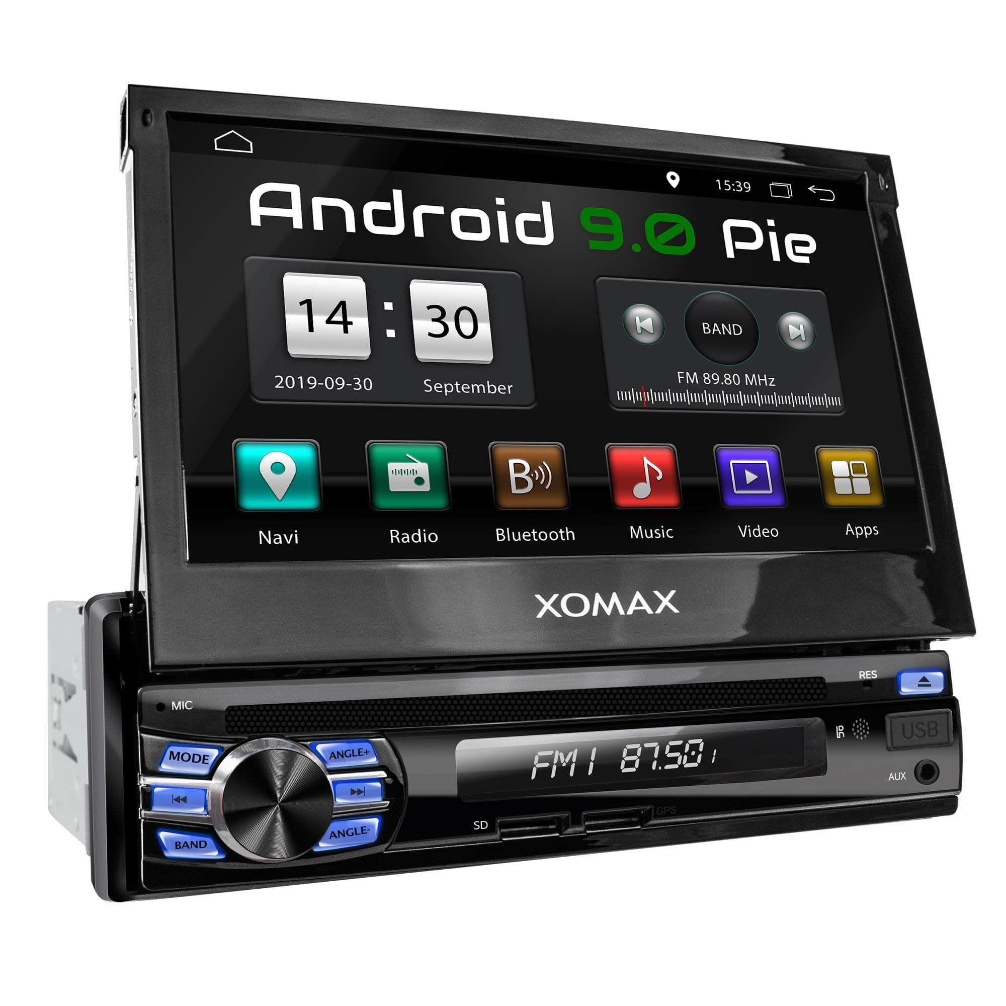 XOMAX XM-DA708 Autoradio with Android 9.0, Quad Core, 2GB RAM, 32 GB ROM, GPS Sat Nav I Bluetooth I DVD, CD, USB, SD, AUX I Support: WiFi, WLAN, 3G, 4G, DAB+, OBD2 I 7'' Touch Screen I 1 DIN