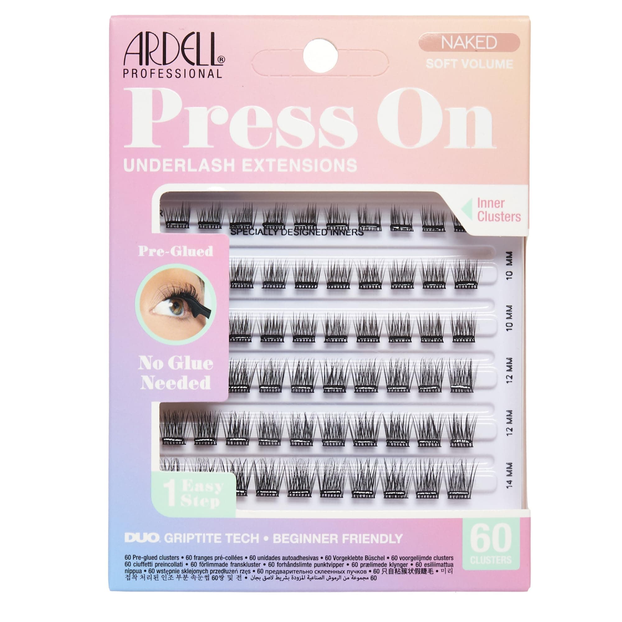 Press On Pre-Glued Underlash Extensions - DIY Lash Cluster, Eyelash Extension Kit, Naked Soft Volume - 60 ct, 1-pack