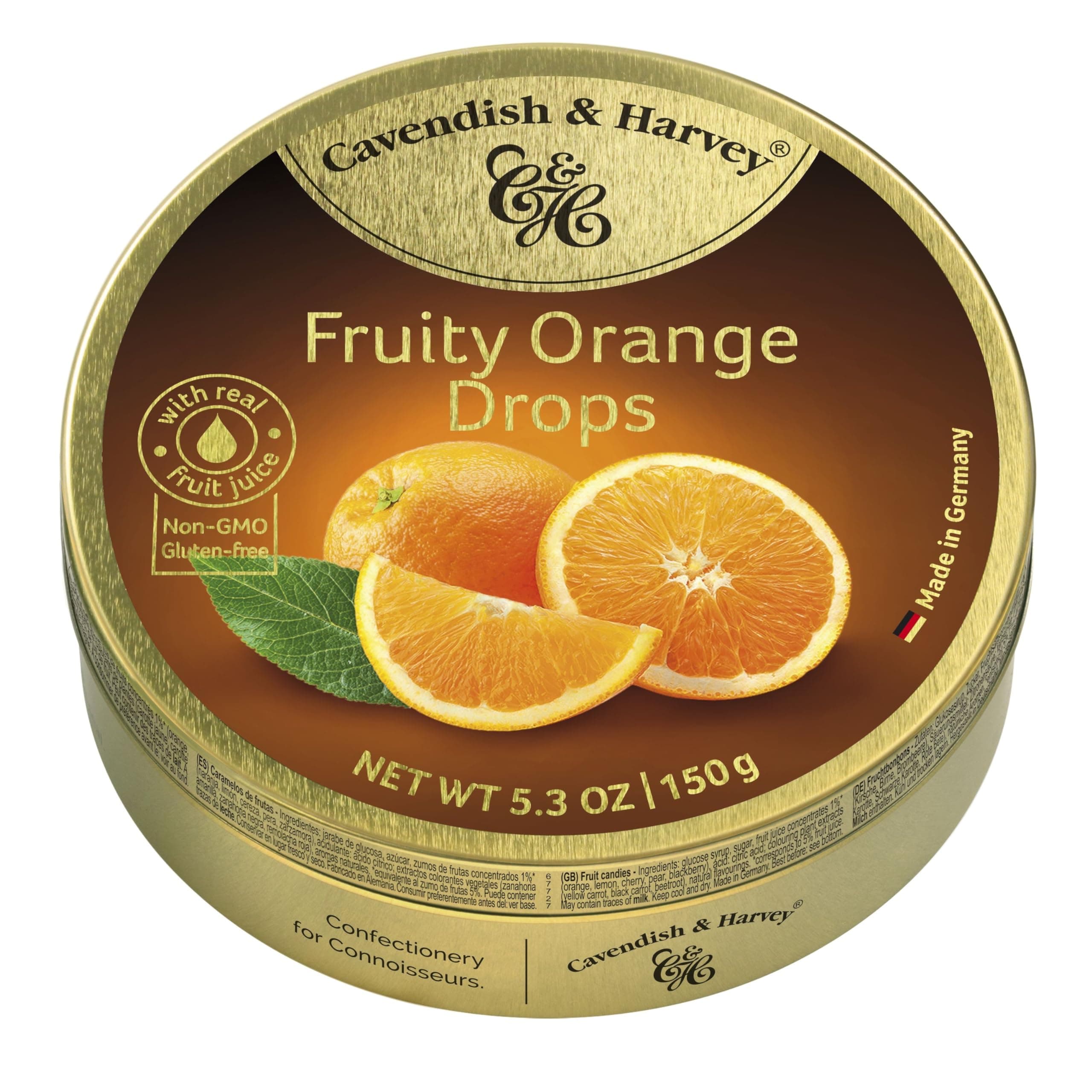 Cavendish & Harvey Candy Tin Orange 5.3 Oz