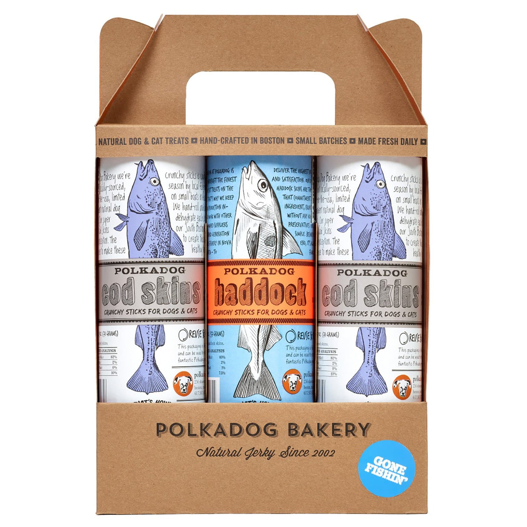PolkadogFish Skin Shorties Variety 3-Pack – Includes 2x Cod and 1x Salmon. All-Natural Dog Treats, Made in USA, Single Ingredient, Omega-3 Rich, Grain-Free & Hypoallergenic Jerky for All Breeds