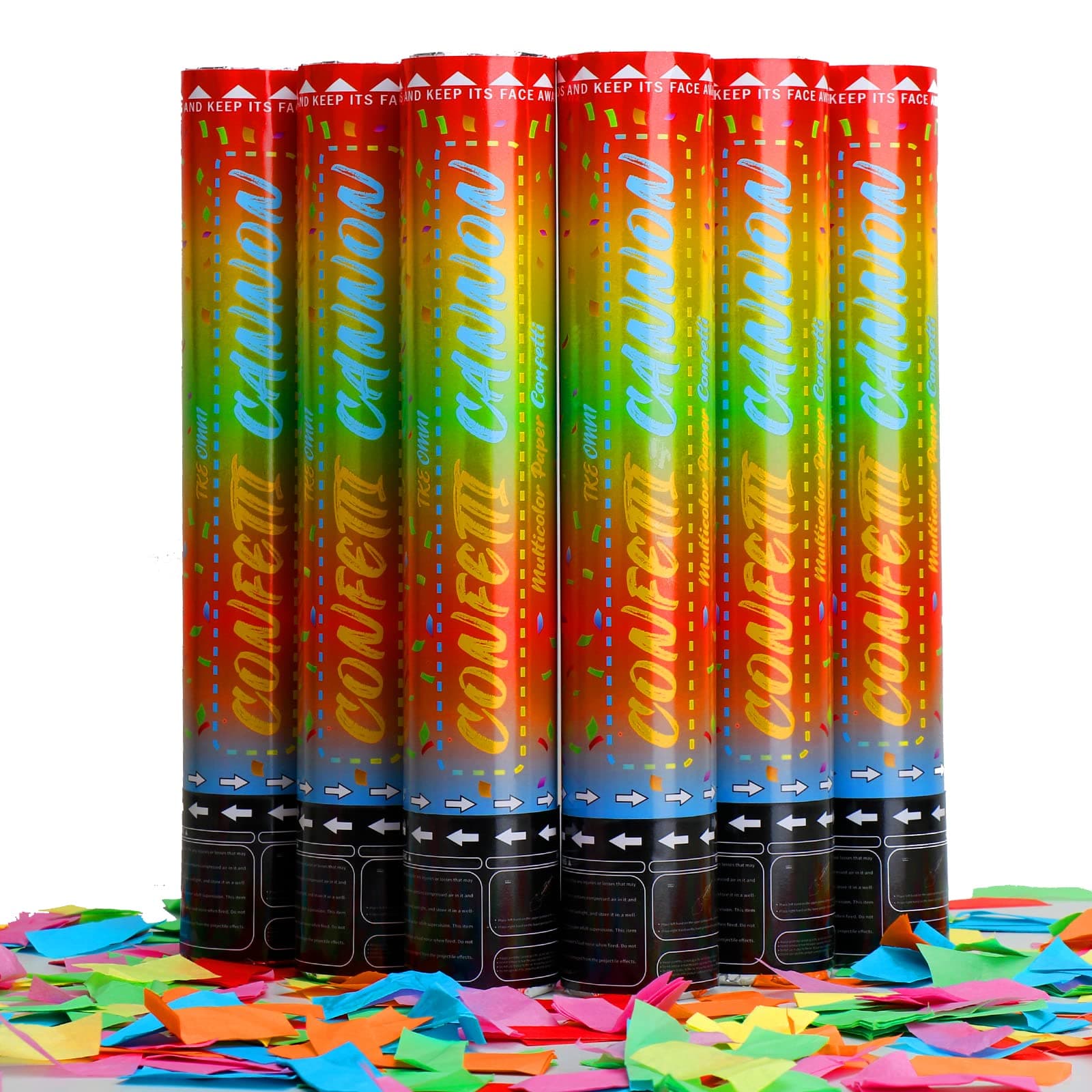 12 Inch Multicolor Biodegradable Confetti Cannons (6 Pack) - Air Powered Party Poppers Confetti Shooters for Celebration Occasions
