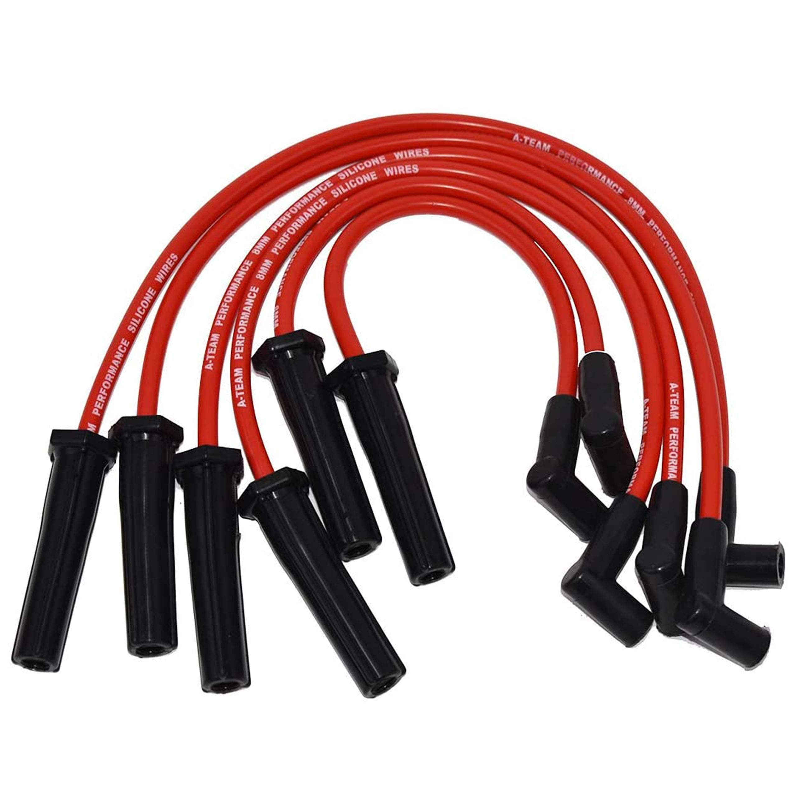 A-Team Performance Silicone Spark Plug Wire Set - 6 Cylinder, 8mm, Red - Compatible with GMC Chevy 194-235 & Toyota Land Cruiser 2F & 3F Engines - Ignition Wires, Two-Layer Silicone Coating