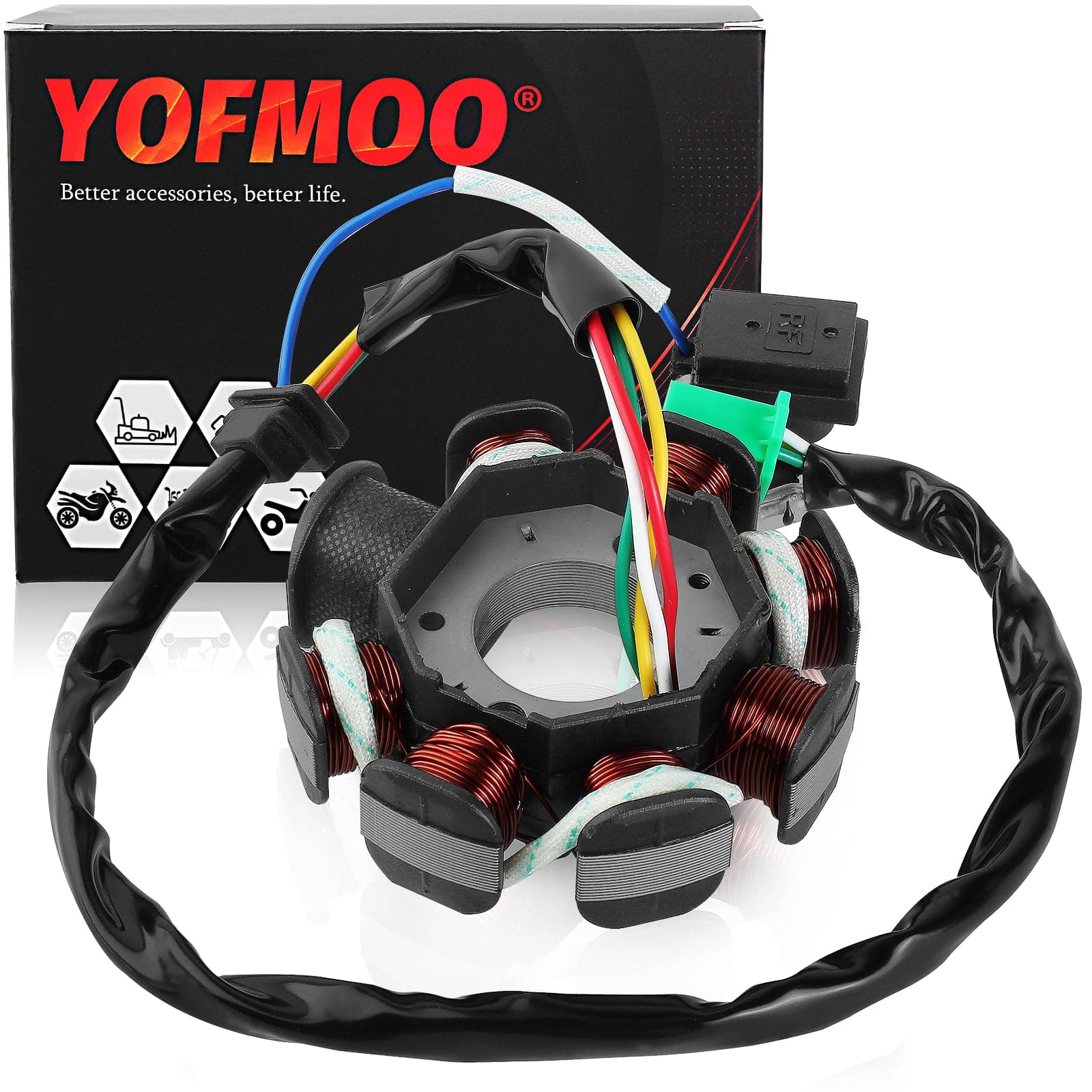 Magneto Stator AC Ignition Coil 8 Pole 5-wire Compatible with GY6 125cc 150cc 125 ATV Scooter Moped Go Kart Buggy Quad 4-stroke Pit Dirt Bike QMI152 QMI157 QMJ152 TaoTao Roketa Buyang Sunl