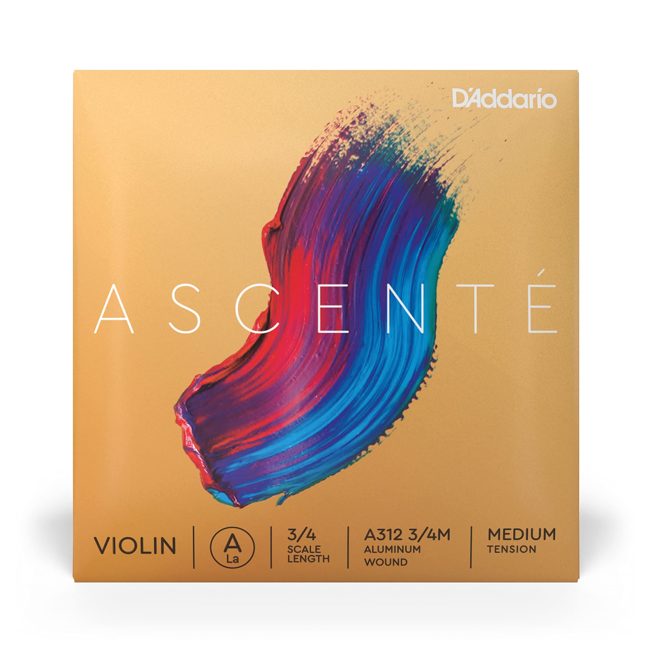 D'Addario Ascente Violin Strings - Violin Strings with Ball Ends, Synthetic Core - A312 3/4M - A String - 3/4 Scale - Medium Tension