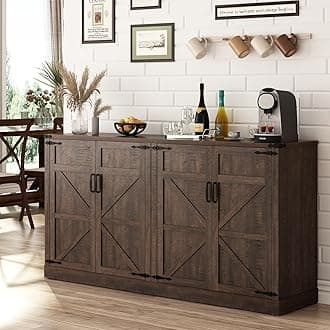 Sideboard Buffet Cabinet with Storage - 65 Inch Farmhouse Kitchen Pantries Sideboard Cabinets with Adjustable Shelves, Wooden Coffee Bar Cabinet Buffet Table for Kitchen, Dining Room, Brown