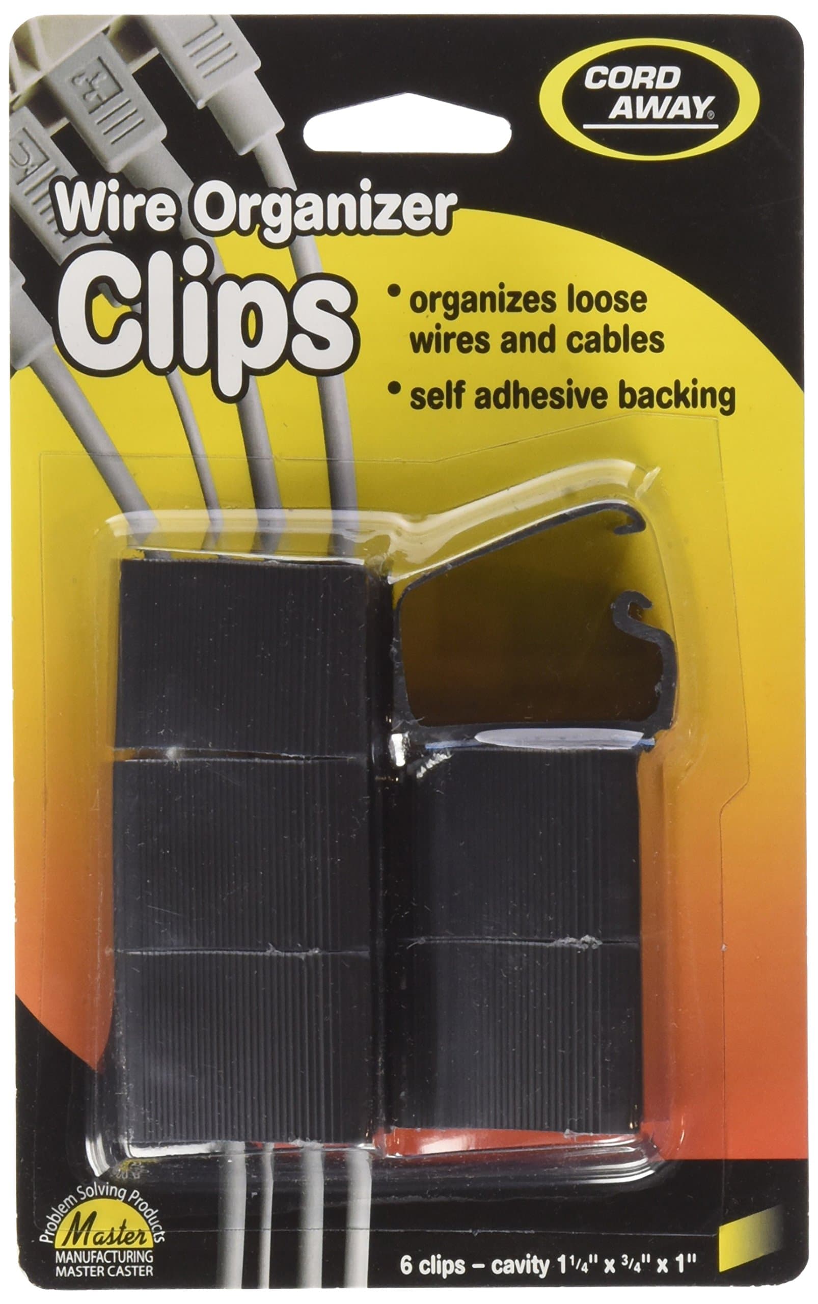 Master Manufacturing CordAway Wire Clips, 6 Per Pack, Self Adhesive Backing, Wire Management, Desk Cord Holder & Organizer, Made in the USA, Black (00204) (6 Pack)