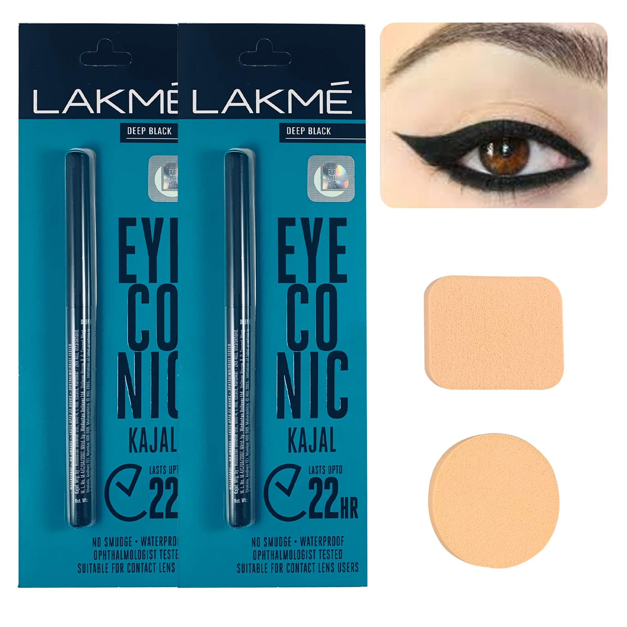 Eyeconic Kajal Twin Pack – 2 PCS Multipurpose Makeup Sponge – Waterproof and Long Lasting Up to 24 Hours Eyeconic Kajal Black