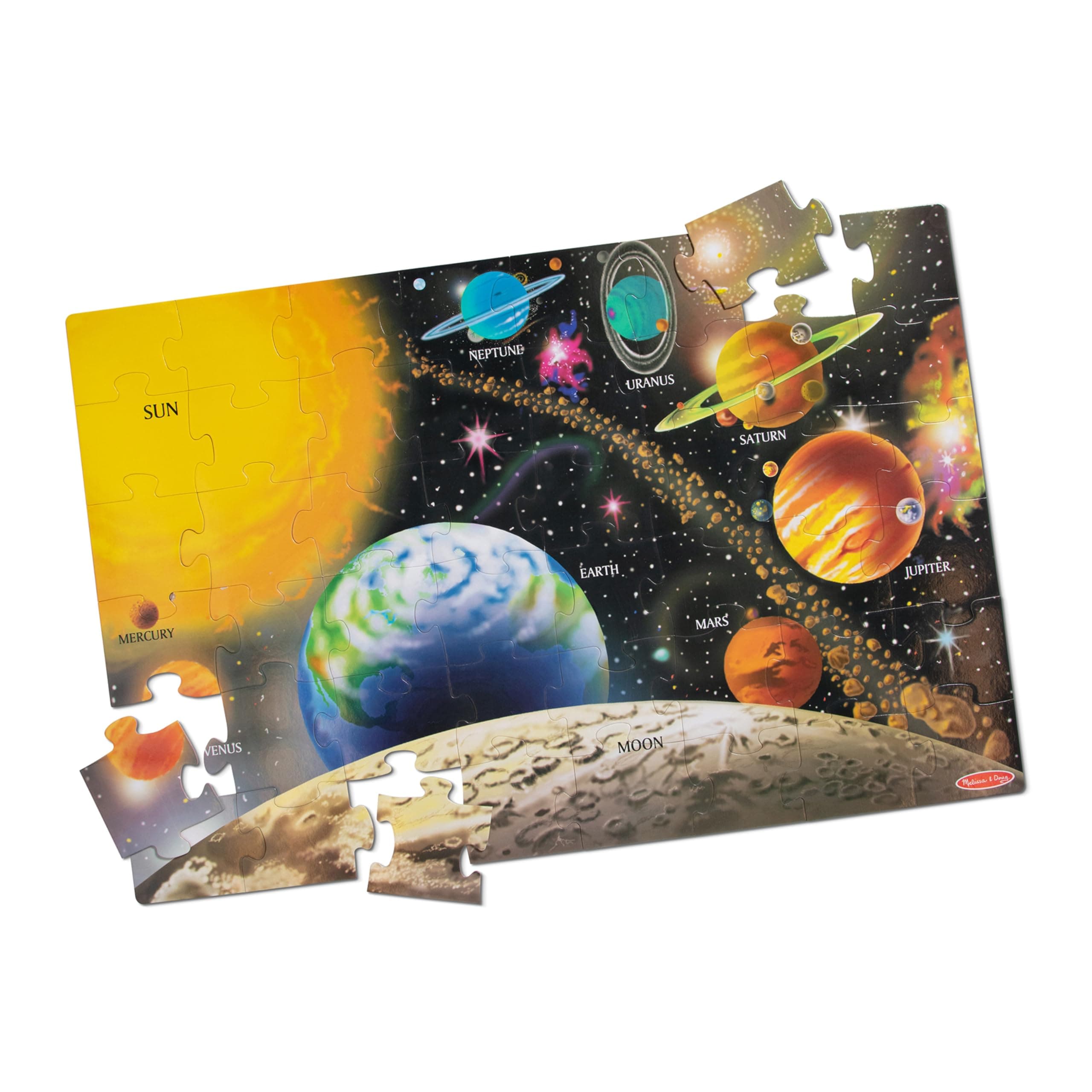Melissa & Doug Solar System Floor Puzzle – 48 Extra-Thick Cardboard Pieces with Beautiful Artwork of Planets, Moons, & Stars – Giant Educational Jigsaw Puzzle for Kids Ages 3+ | MD413