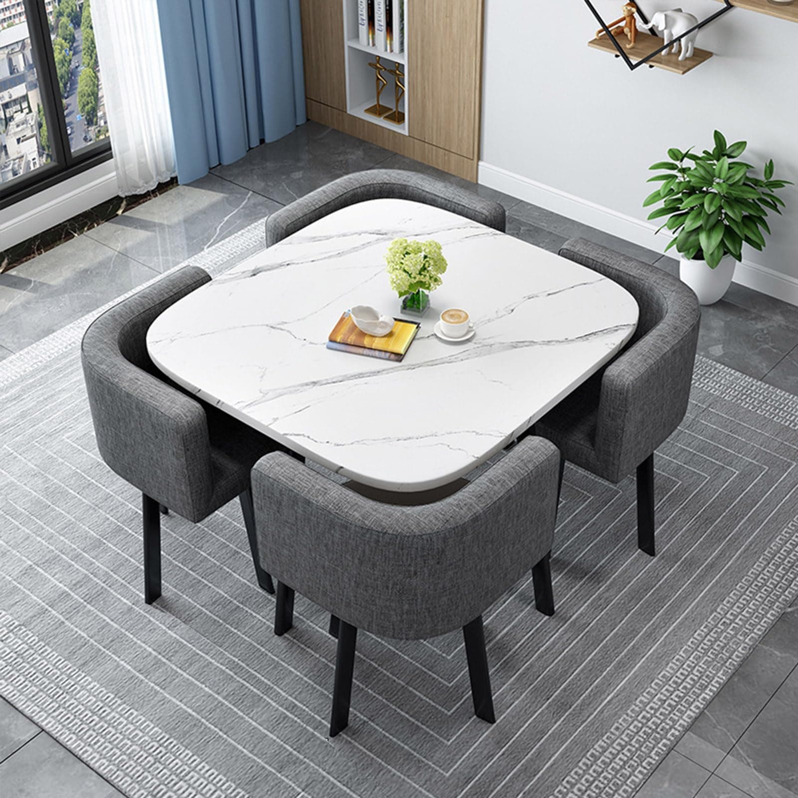 Round/Square Dining table Set with Chairs,Modern Conference Table and 4 Chairs Set,Reception Table and Chair Combination,Wooden Kitchen Table Set for 4 for Dining Room(80cm(31.5in),Y)