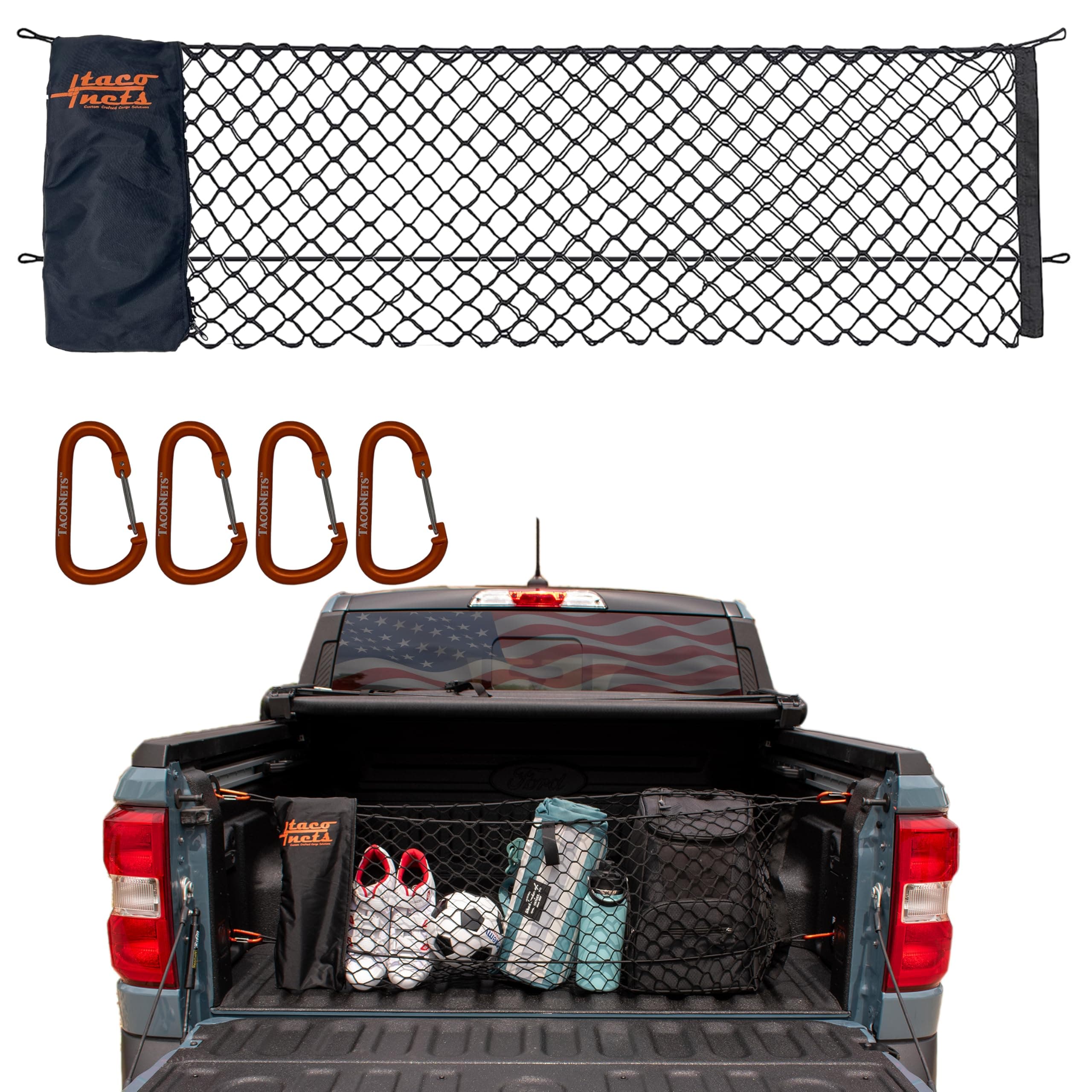 Envelope Cargo Net for Ford Maverick - Fits 2022-Current - Upgraded 5mm Bungee - Integrated Storage Bag - Heavy Duty Carabiners - Designed in USA