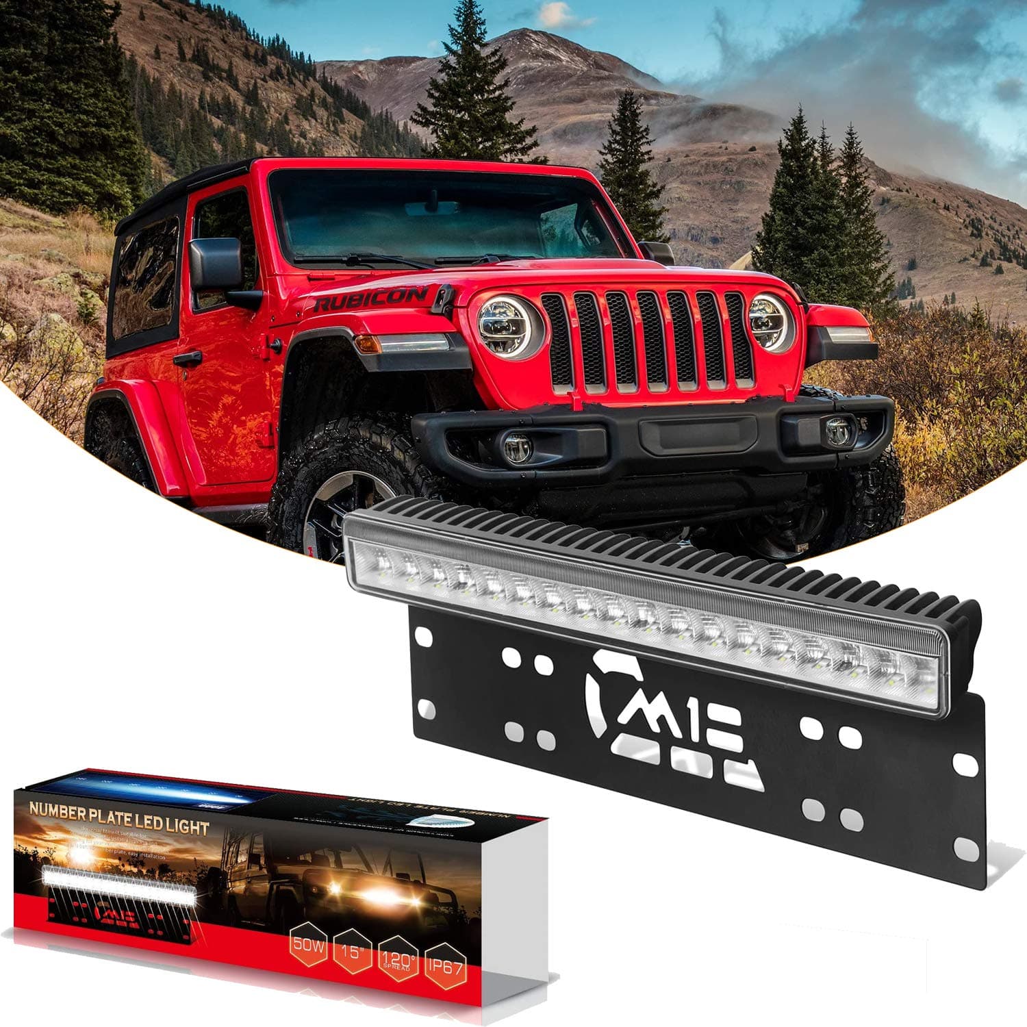 Led Light Bar with License Plate Frame Mounting Bracket Kit 15 inch 50W Number Plate Led Light Bar for Jeep, Off-road Vehicles, Sedan, Suv