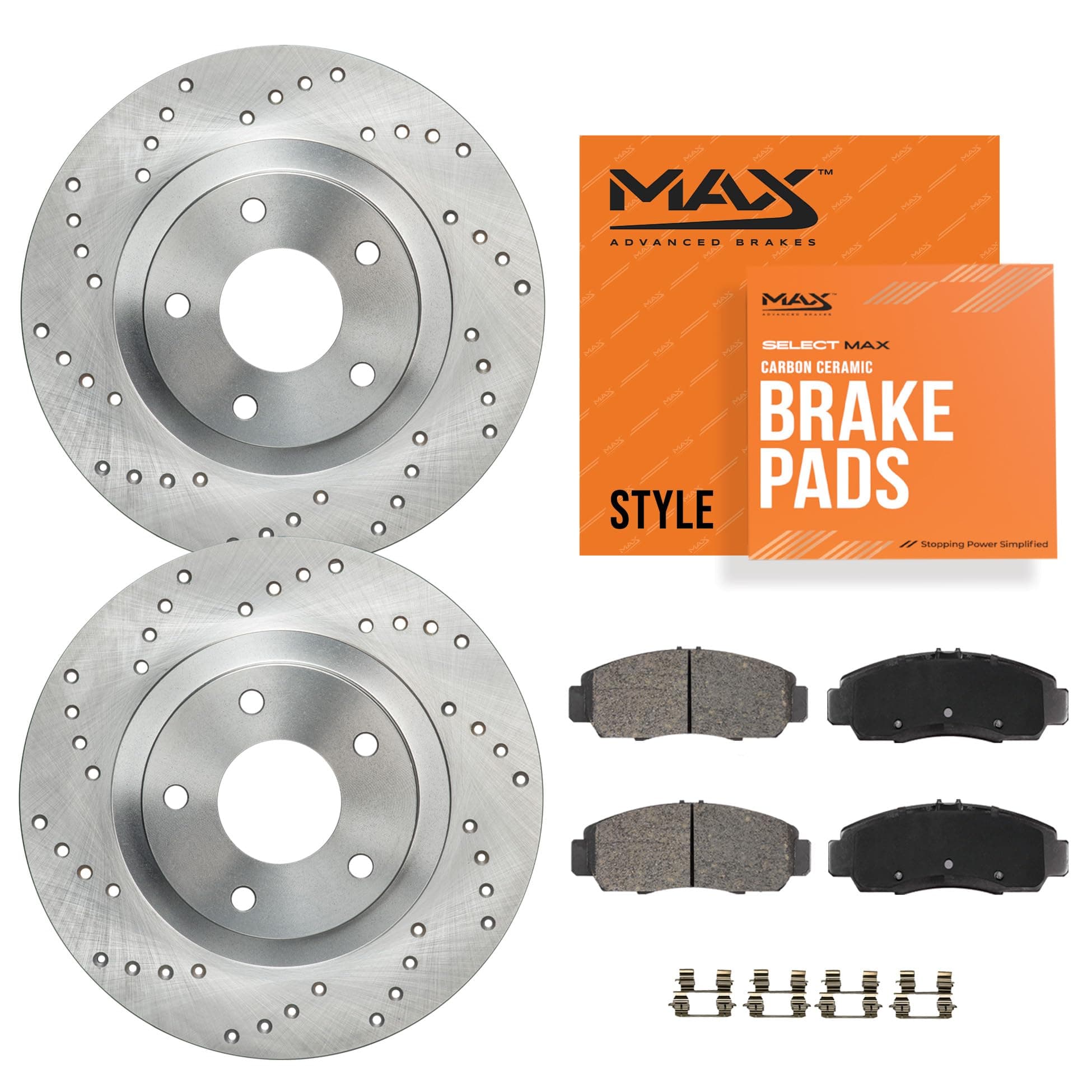 Max Advanced Brakes Front Brake Kit Compatible With 2006-2010 2011 2012 Ford Fusion Compatible With Lincoln MKZ Zephyr Replacement Cross Drilled Disc Brake Rotors and Ceramic Brake Pads