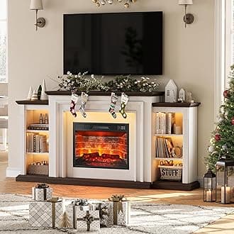 72" LED Electric Fireplace with Mantel, Fireplace TV Stand for 80 Inch TV, Entertainment Center with 23'' Red Brick Fireplace, Delicate Three-Dimensional Molding with Remote Control for Living Room