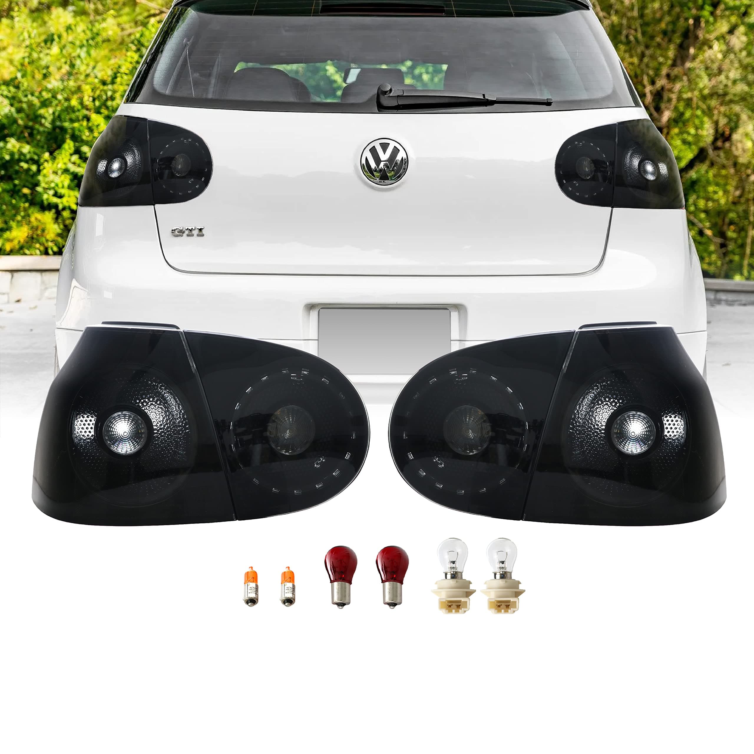 USR UNIQUE STYLE RACING DEPO VW Golf 5 Tail Lights - Black/Smoke Rear Tail Lamps Set (Left + Right, Inner + Outer) Compatible with 2006-2009 Volkswagen Golf GTi Mk.5 Chassis (Smoked 4 Pieces)