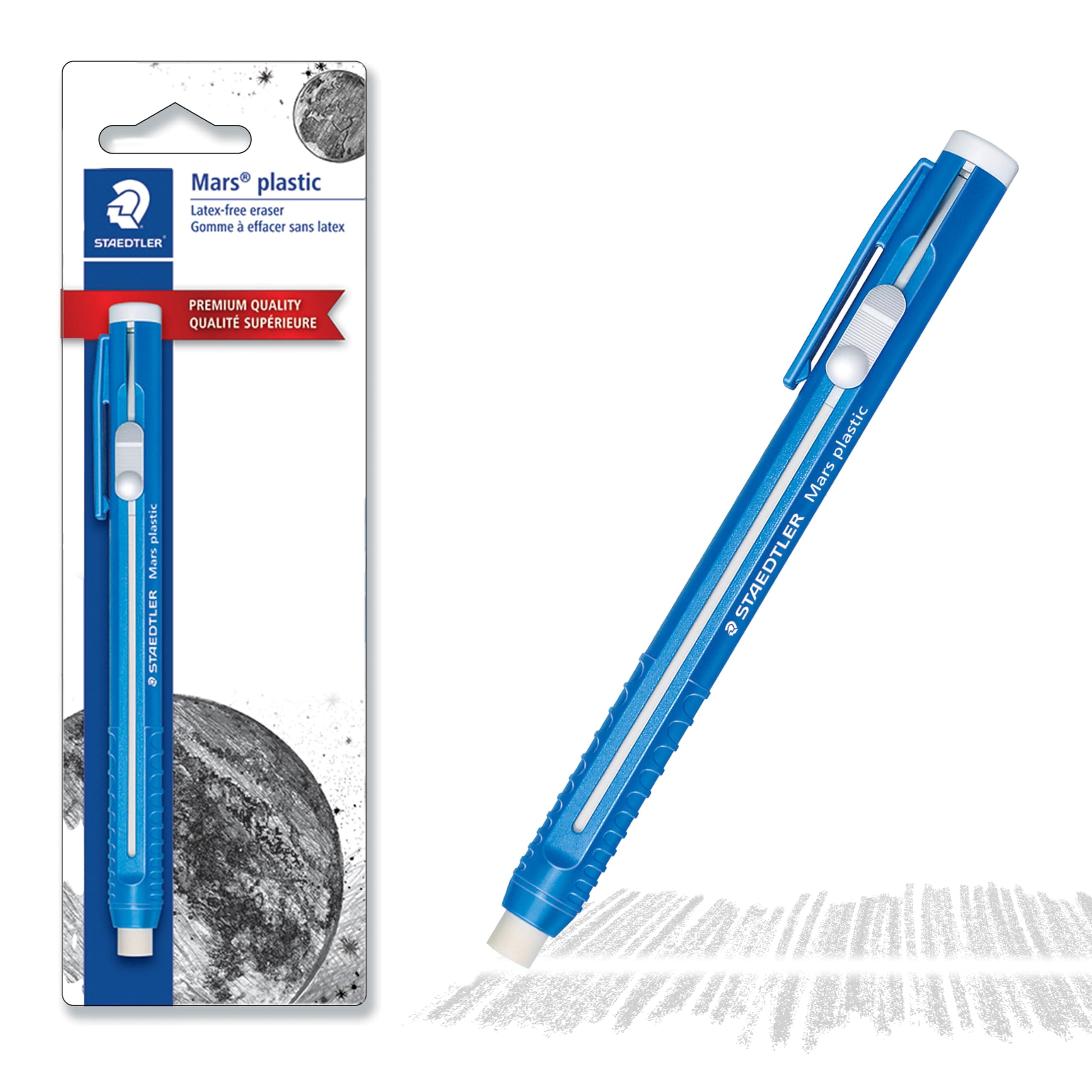 Mars Plastic Eraser Pen with Refillable Holder, German-Made Eraser for Pencils, Smudge-Free & Tear-Free Precision, Retractable Design with Clip, Blue