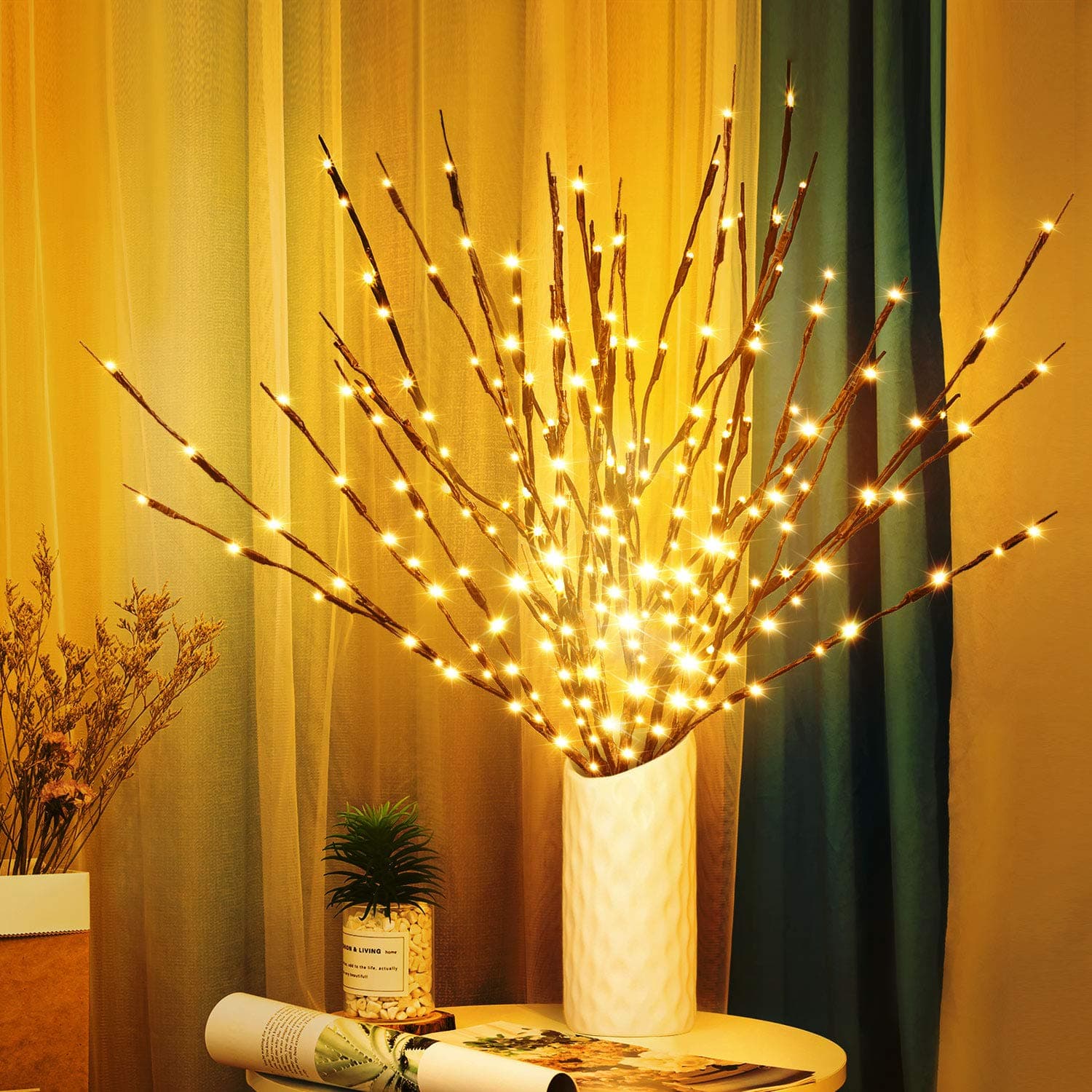 3 Pack Twig Lights, Prelit Branches, USB Plug in Branches Lights with 60 LED Bulbs, Romantic Decorative Iights for Vase, Lighted Tree Branches for Indoor, Plug in Lighted Branches for Party