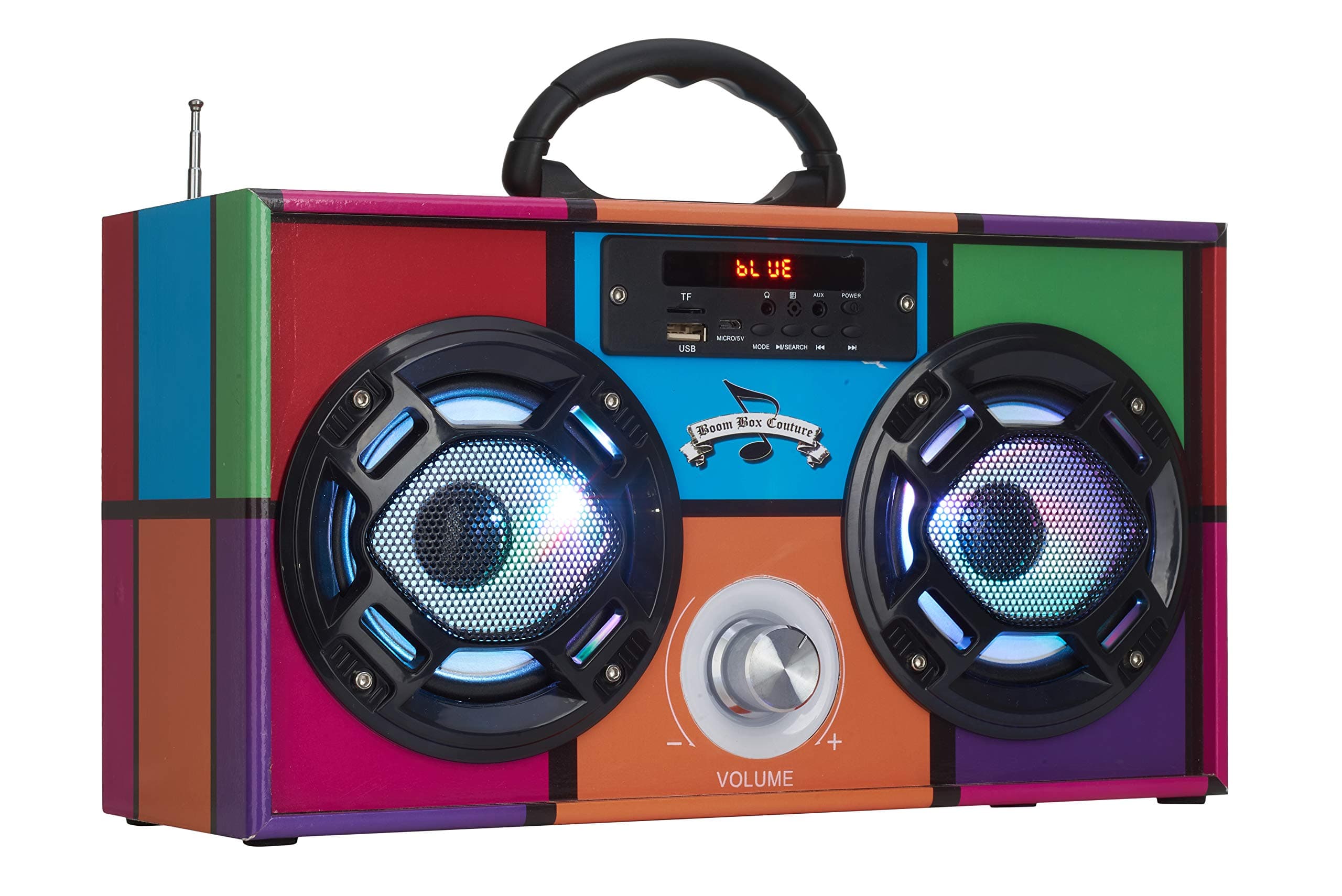 Wireless Express - Mini Boombox with LED Speakers – Retro Bluetooth Speaker w/Enhanced FM Radio - Perfect for Home and Outdoor (Retro)