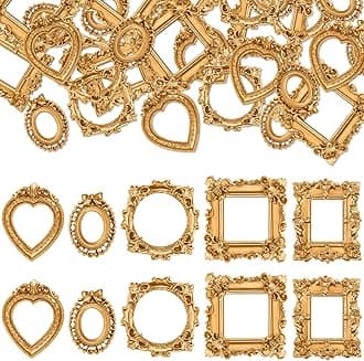 Vicenpal 40 Pcs Vintage Mini Picture Frames Baroque Antique Small Resin Jewelry Display Table Frame for Christmas DIY Photo Holiday Party Decoration (Gold)