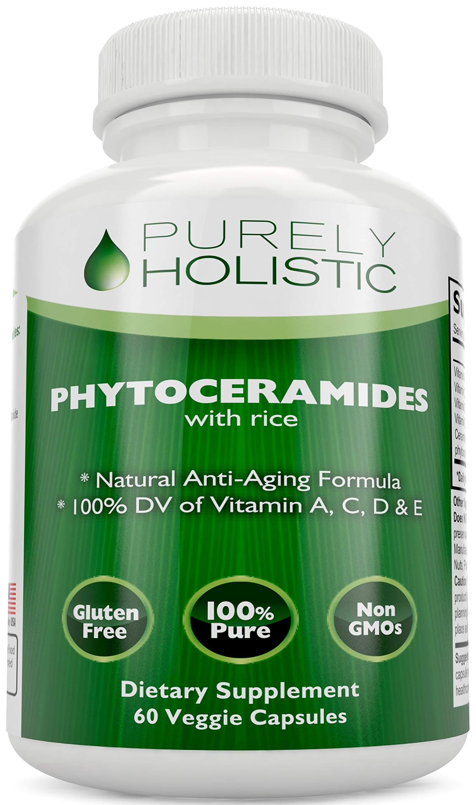 Phytoceramides Skin Therapy Supplement 60 Capsules 100% Rice Based 100% Natural Vegetarian/ Vegan Capsules 100% DV of Vitamin A,C,D & E with No Fillers or Artificial Ingredients