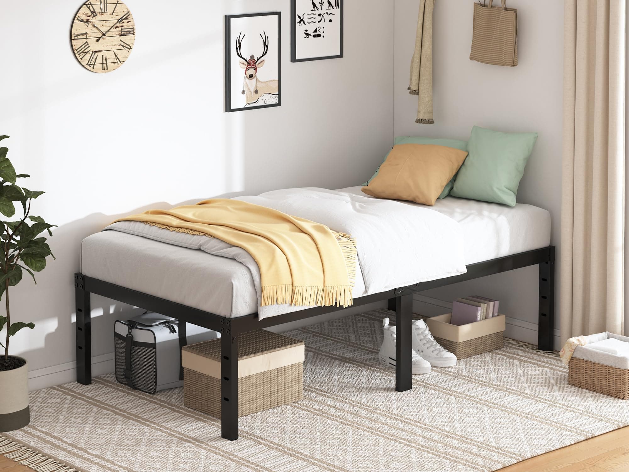 Twin XL Bed Frames - 18 in Sturdy Platform Bed Frame Twin XL, Heavy Duty Metal Bed Frame No Box Spring Needed, Quick & Easy Assembly, Noise Free, Black