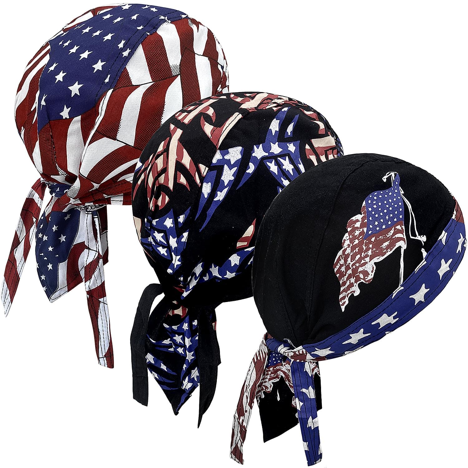 3 Pcs Do Rags for Men Skull Cap Breathable Moisture Wicking Pirate Hat Helmet Liner Running Cotton Hat for Women